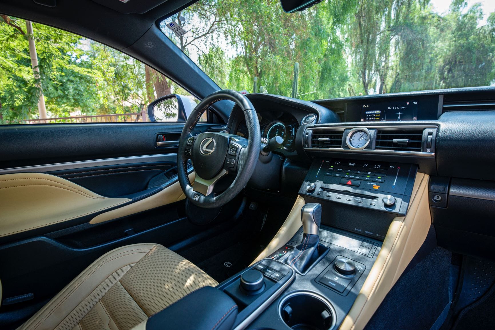 The interior of a modern Lexus