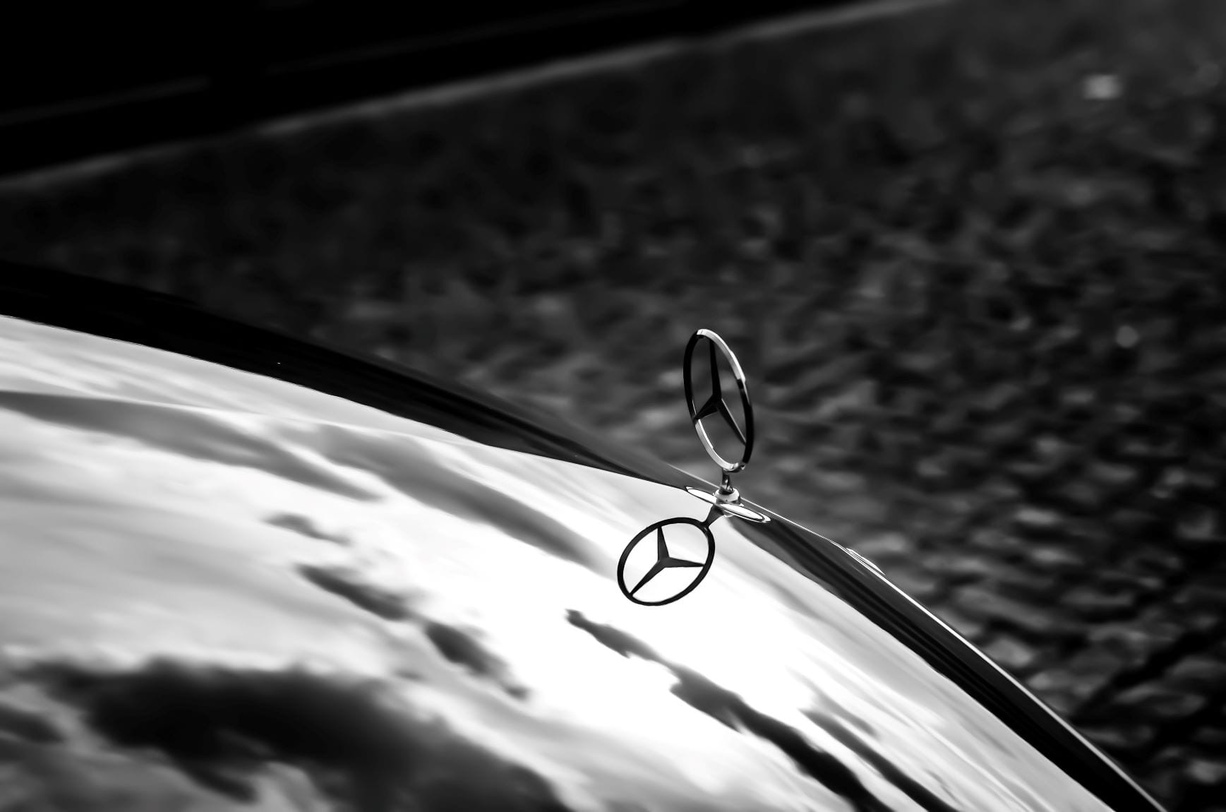 Mercedes badge on the bonnet of a car