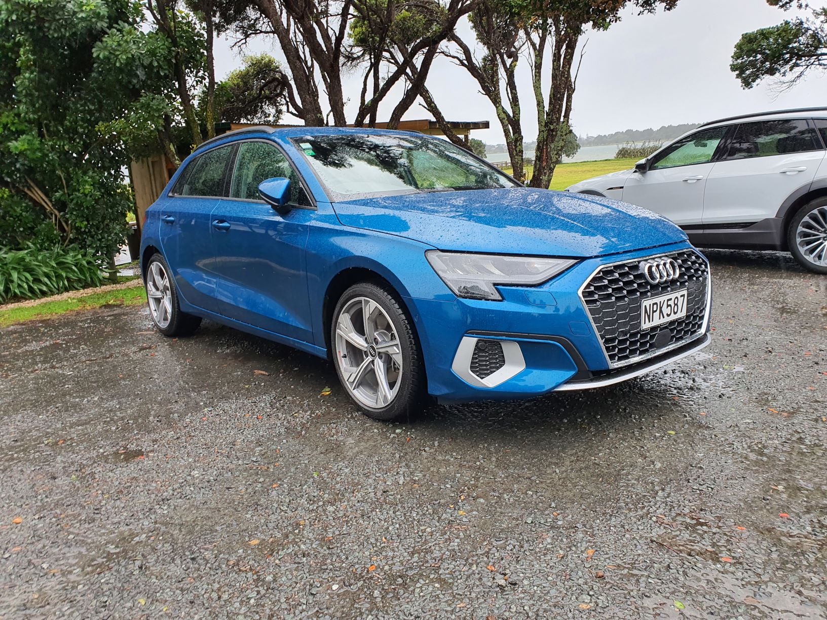 Front view of the 4th generation Audi A3 in Atoll Blue