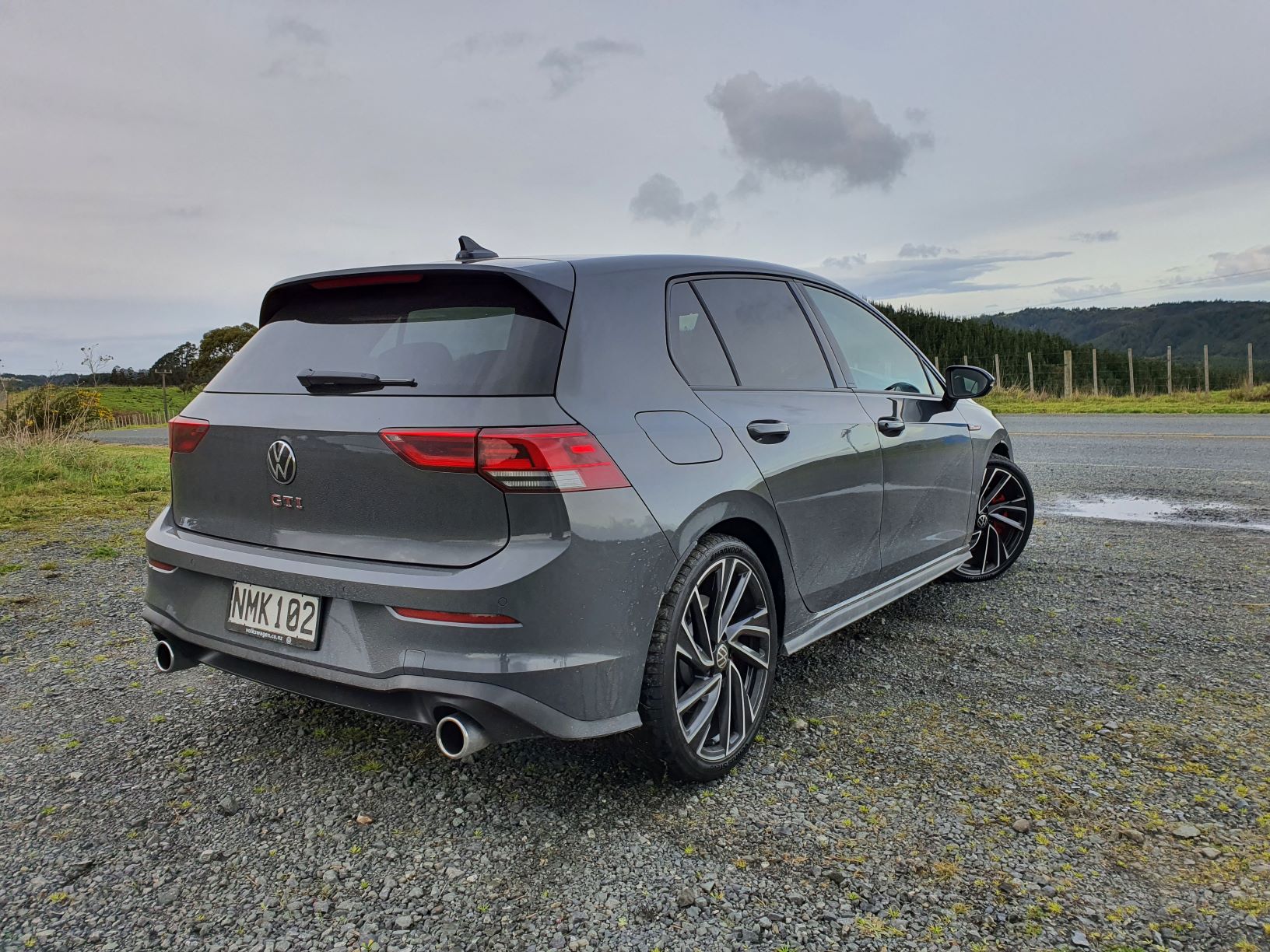 Rear three quarter shot of the MK8 Golf GTI