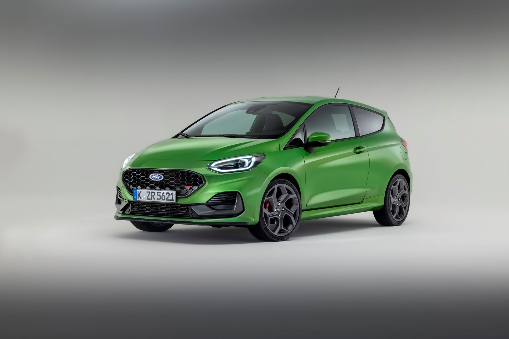 Front three quarter view of the new Ford Fiesta ST