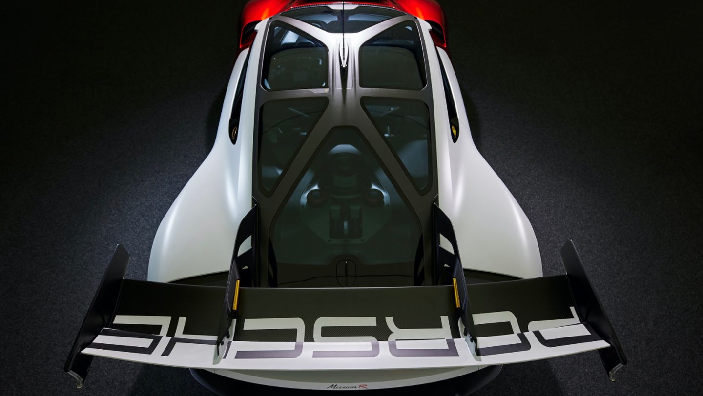 Overhead shot of the Porsche Mission E concept