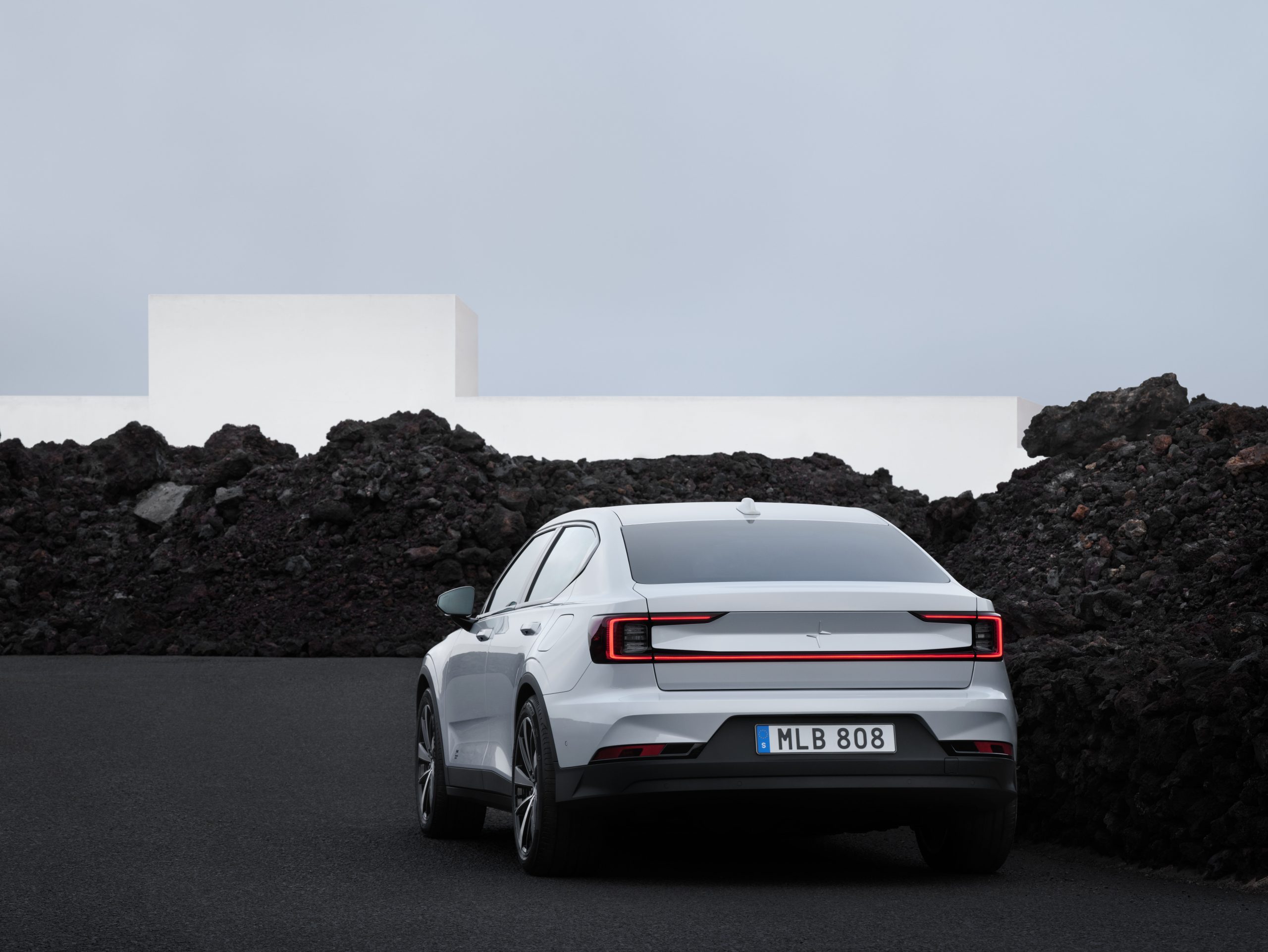 Rear three quarter shot of the Polestar 2