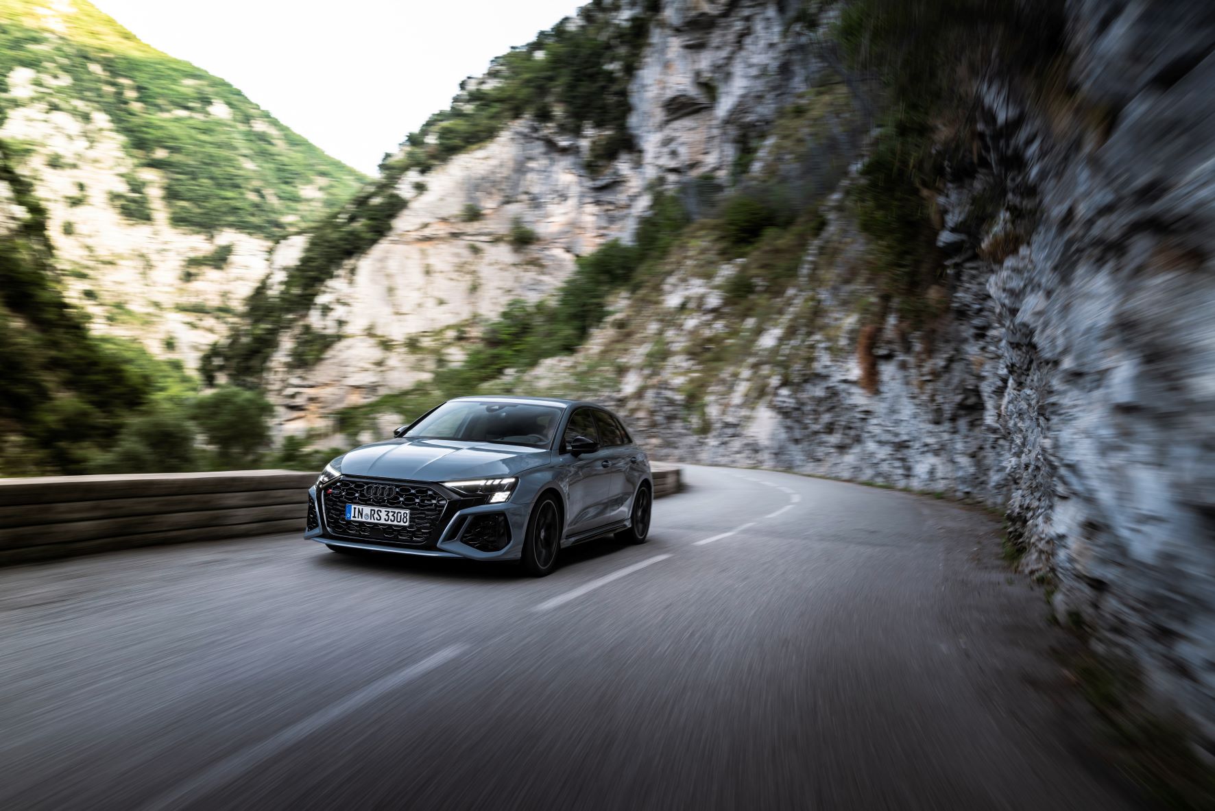 Moving shot of the new Audi RS3 sportback