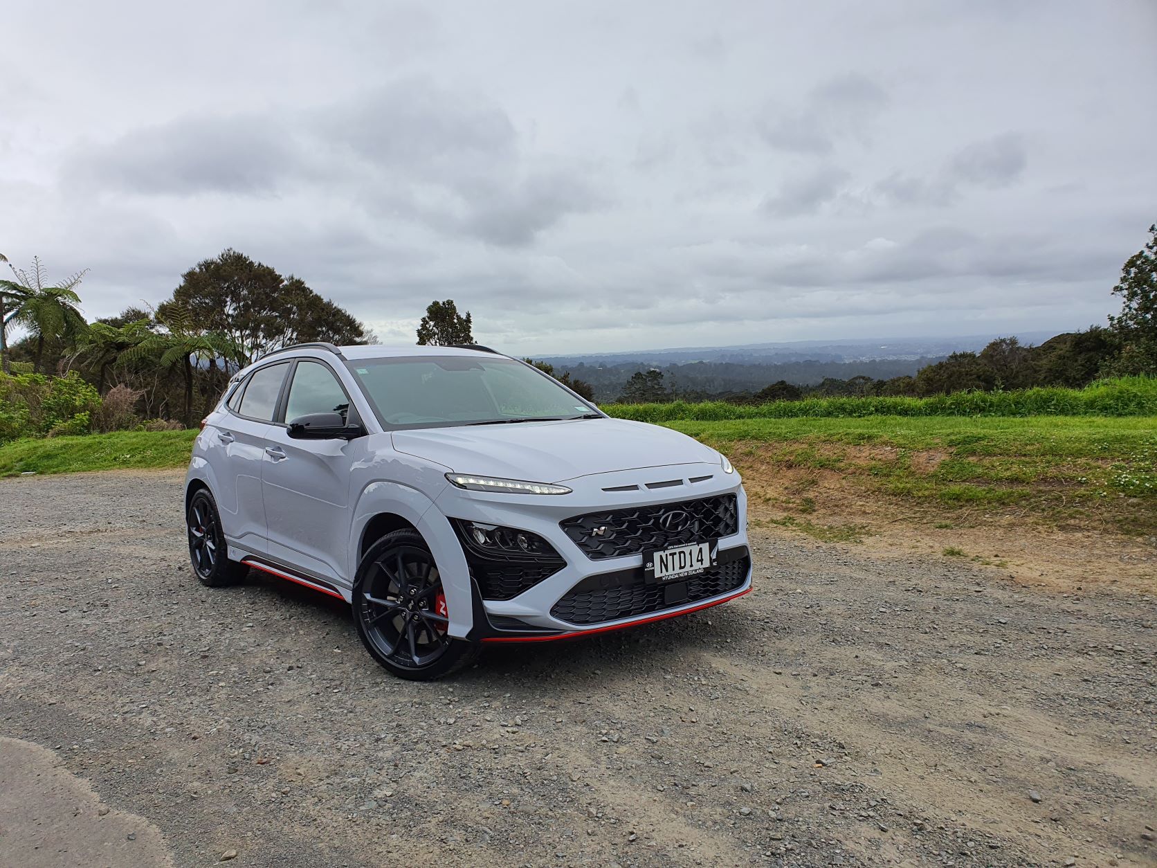 Front three quarters view of the 2021 Hyundai Kona N