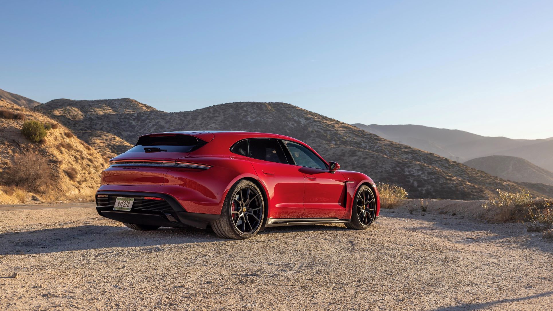 Rear three quarters picture of the new Porsche Taycan GTS Sport Turismo