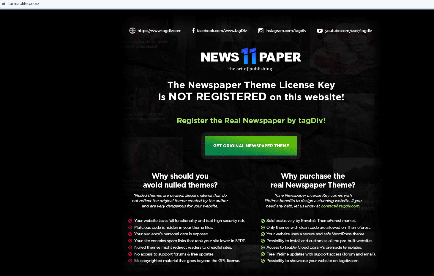 tagDiv Newspaper site takeover screen