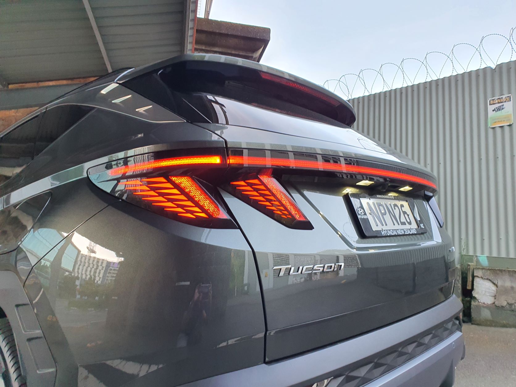 Rear view of the taillights on the 2021 Hyundai Tucson
