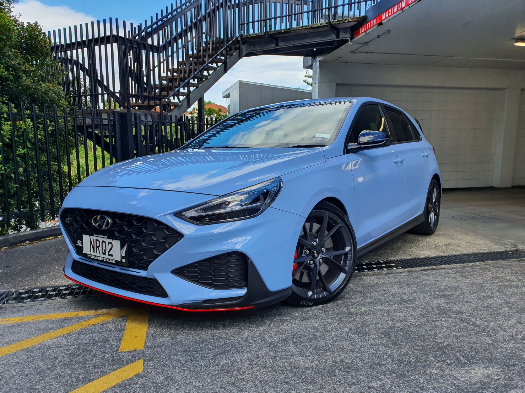 Front three quarters photo of the new Hyundai i30N Series II DCT in Performance Blue