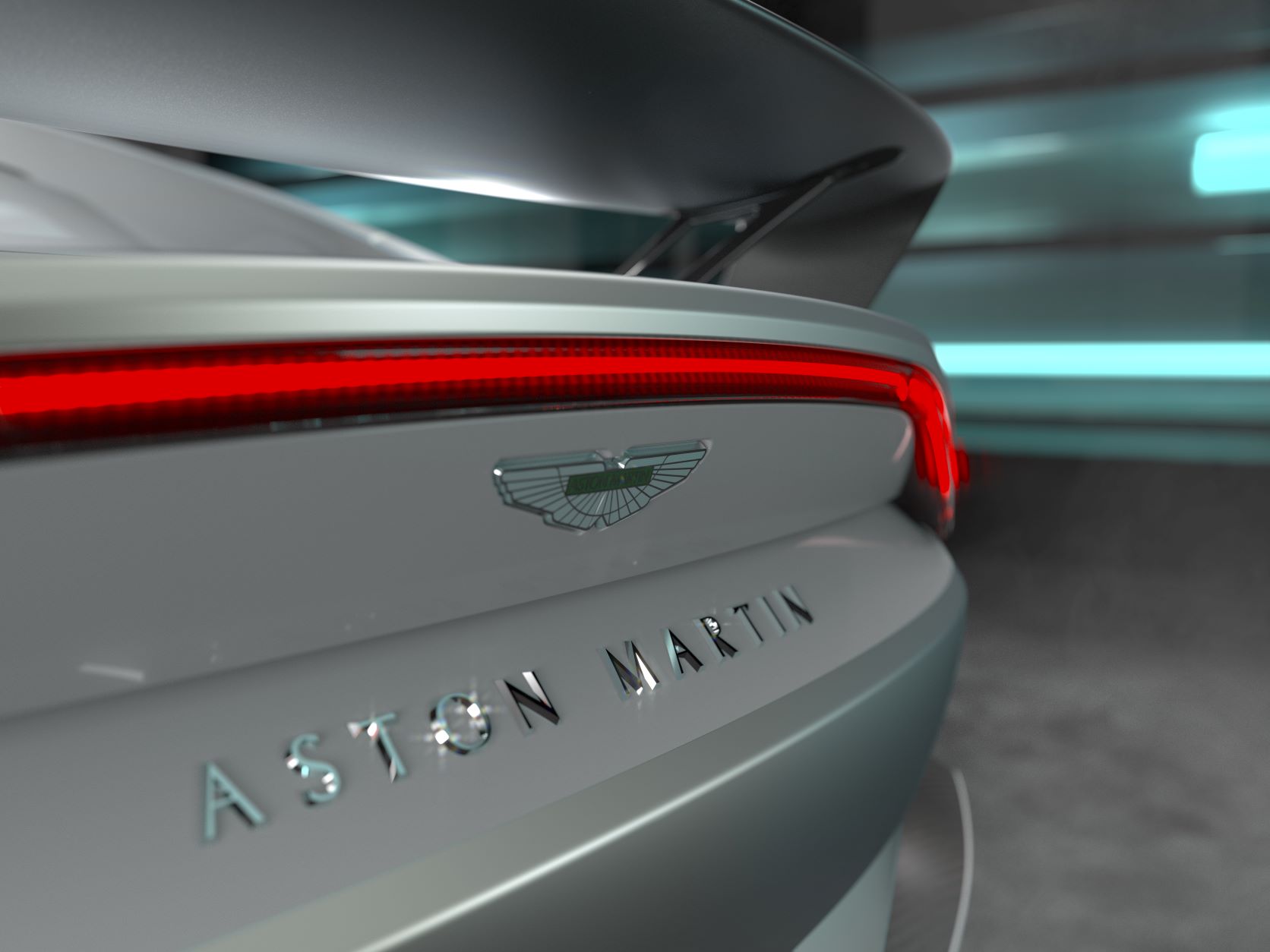 View of the badge on the new Aston Martin V12 Vantage