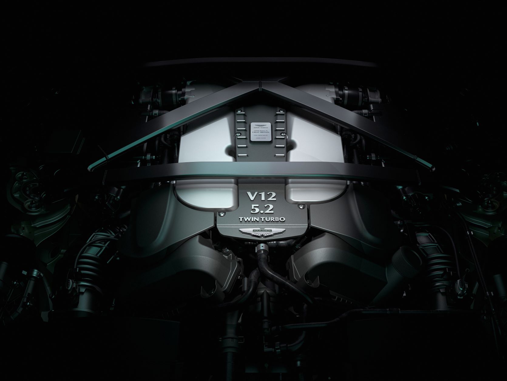 Engine bay of the new Aston Martin V12 Vantage