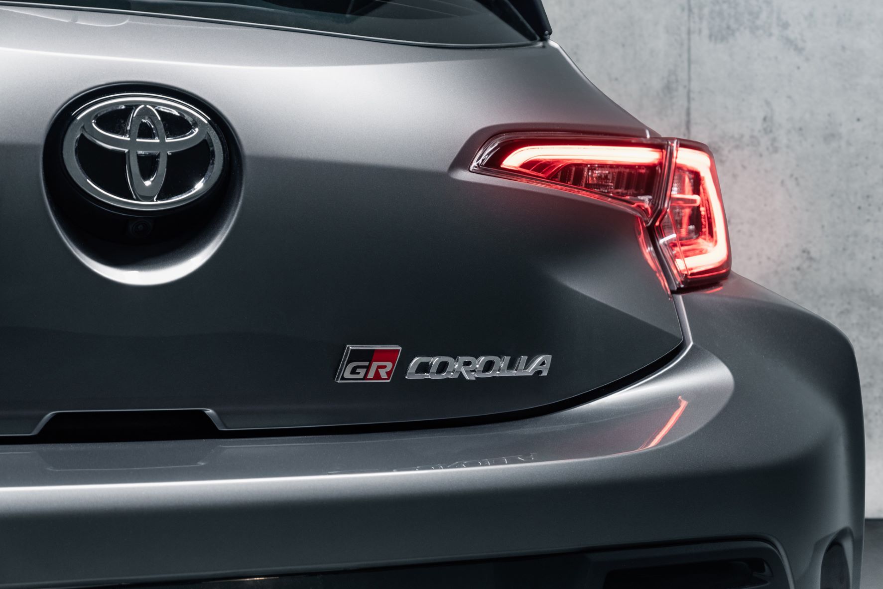 Rear close-up of the Toyota GR Corolla badging