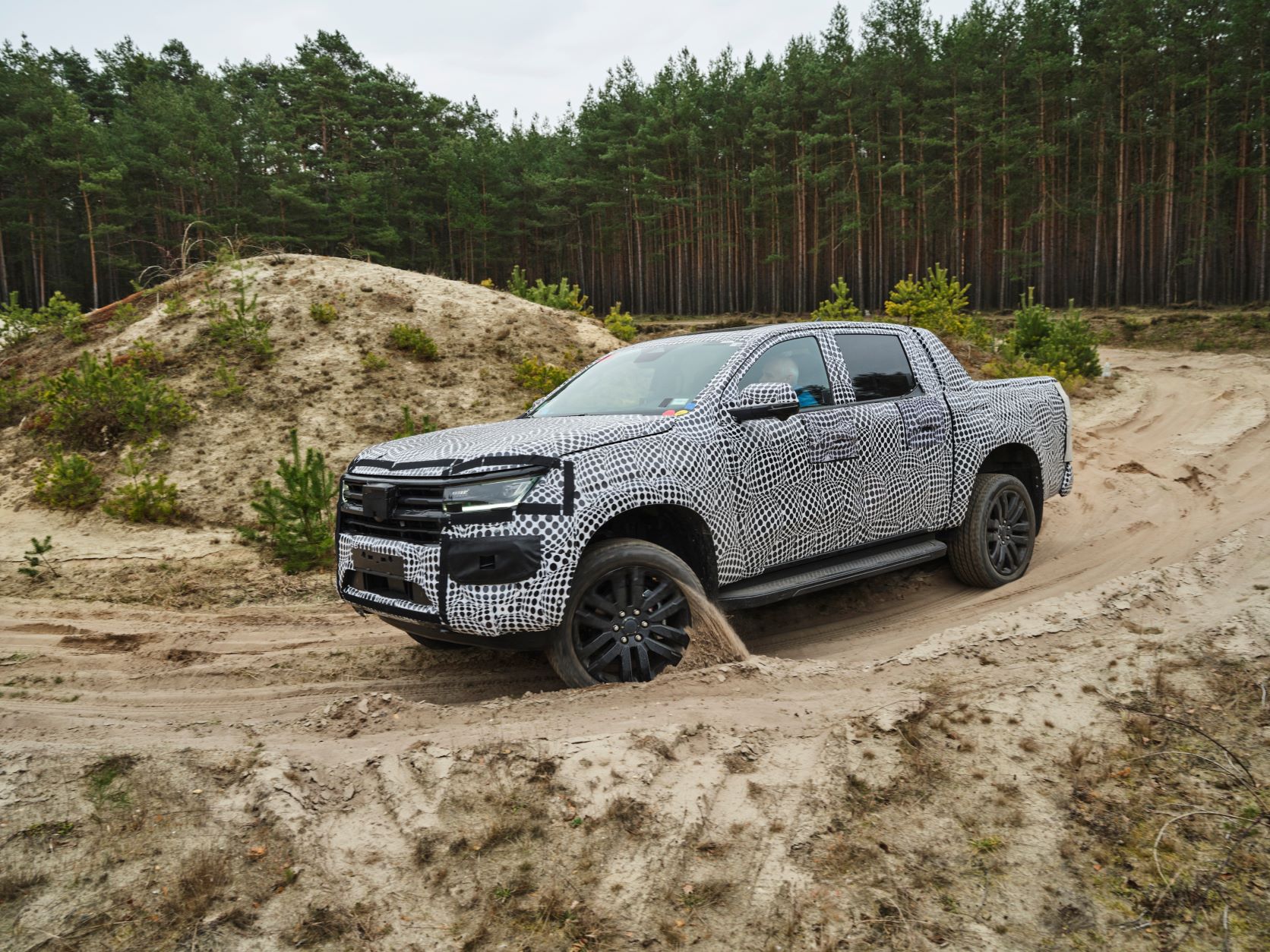 Front three quarters view of the Volkswagen Amarok off road testing