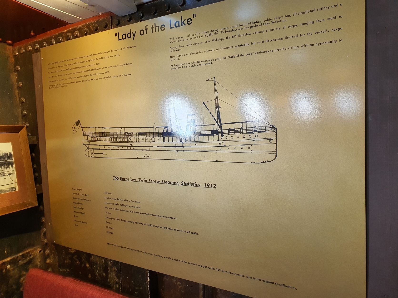 Museum inside the TSS Earnslaw steamship on Lake Wakatipu/Queenstown