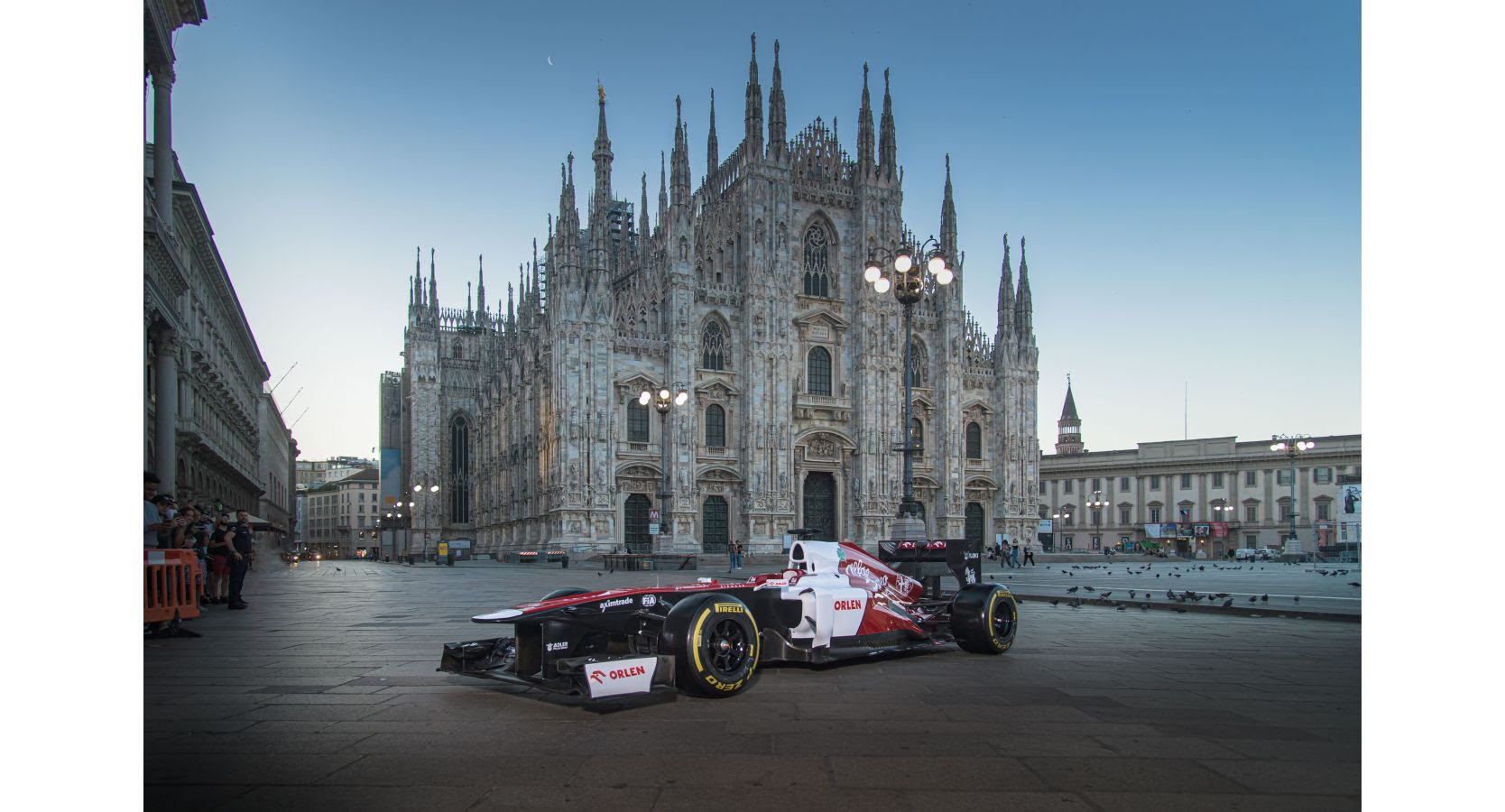 Alfa Romeo F1 team racecar at Piazza Duomo in Milan