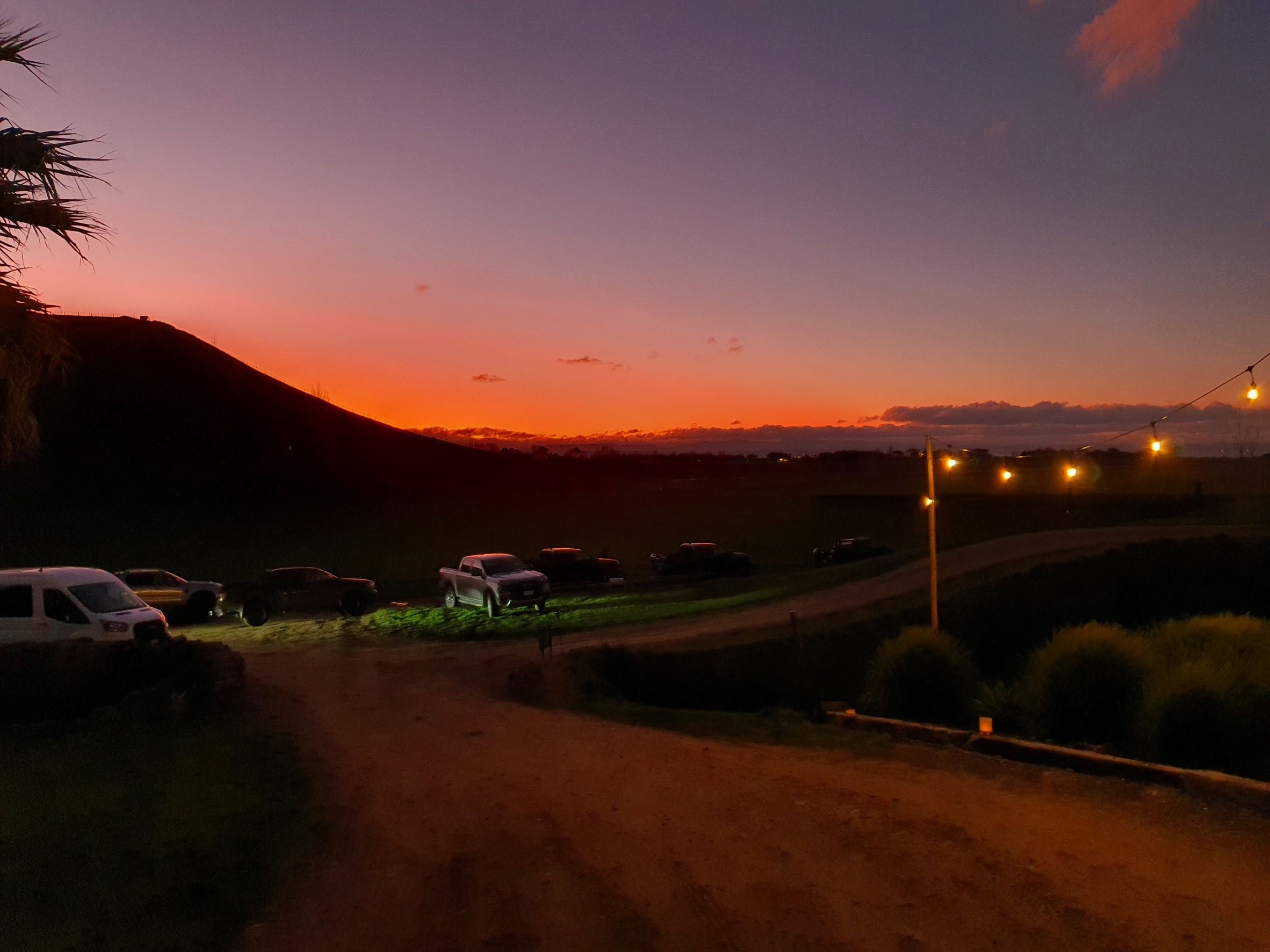 Sunset over the hills at Outfoxed, Havelock North, New Zealand