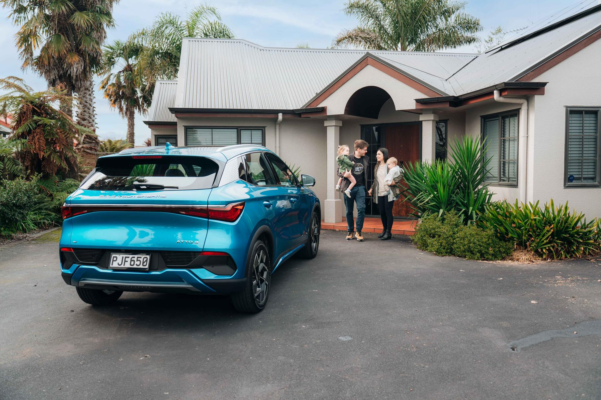 New Zealand family with a BYD ATTO 3 electric car