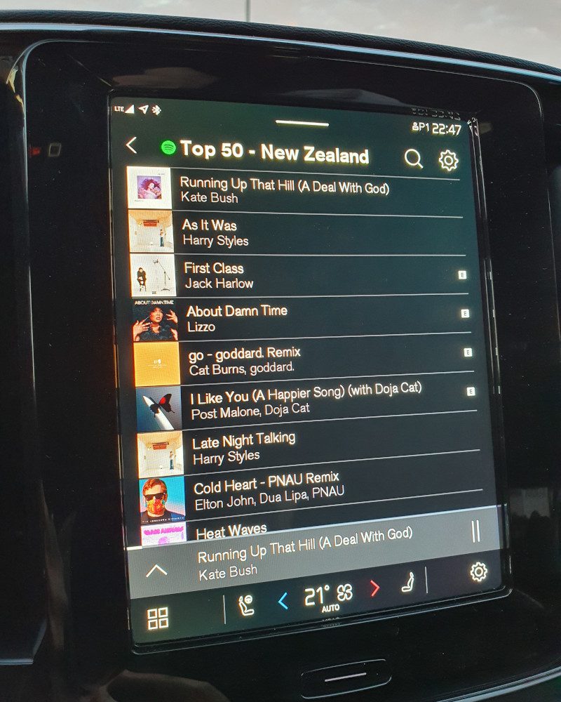 Volvo XC40 Recharge Infotainment Screen with Spotify