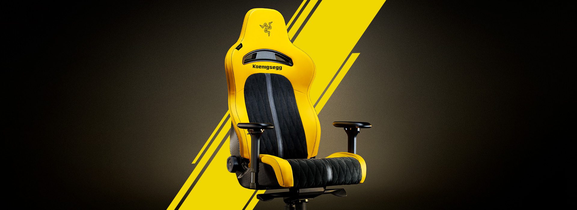 The Razer Enki Koenigsegg special edition gaming chair in yellow and black