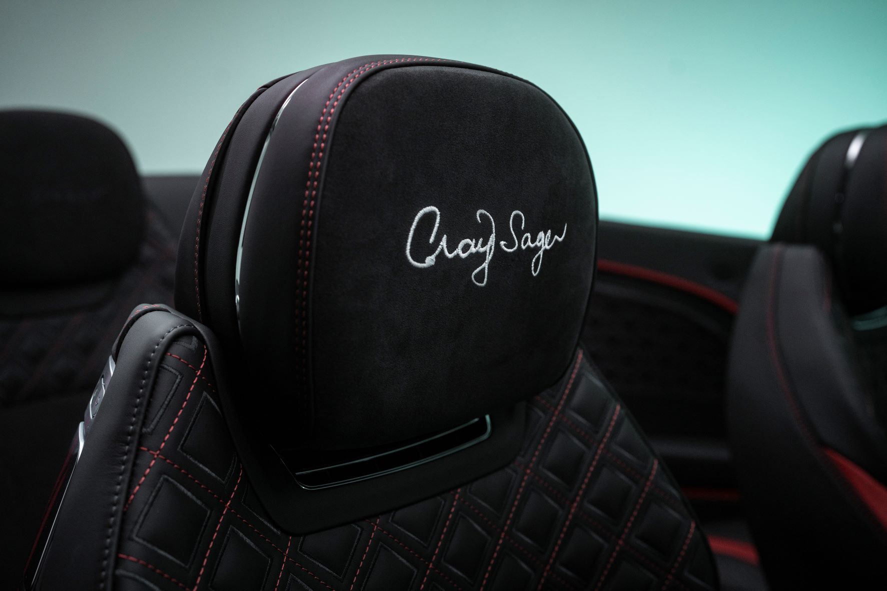 Craig Sager's signature embroidered on the seats of the Bentley Continental GT Speed convertible