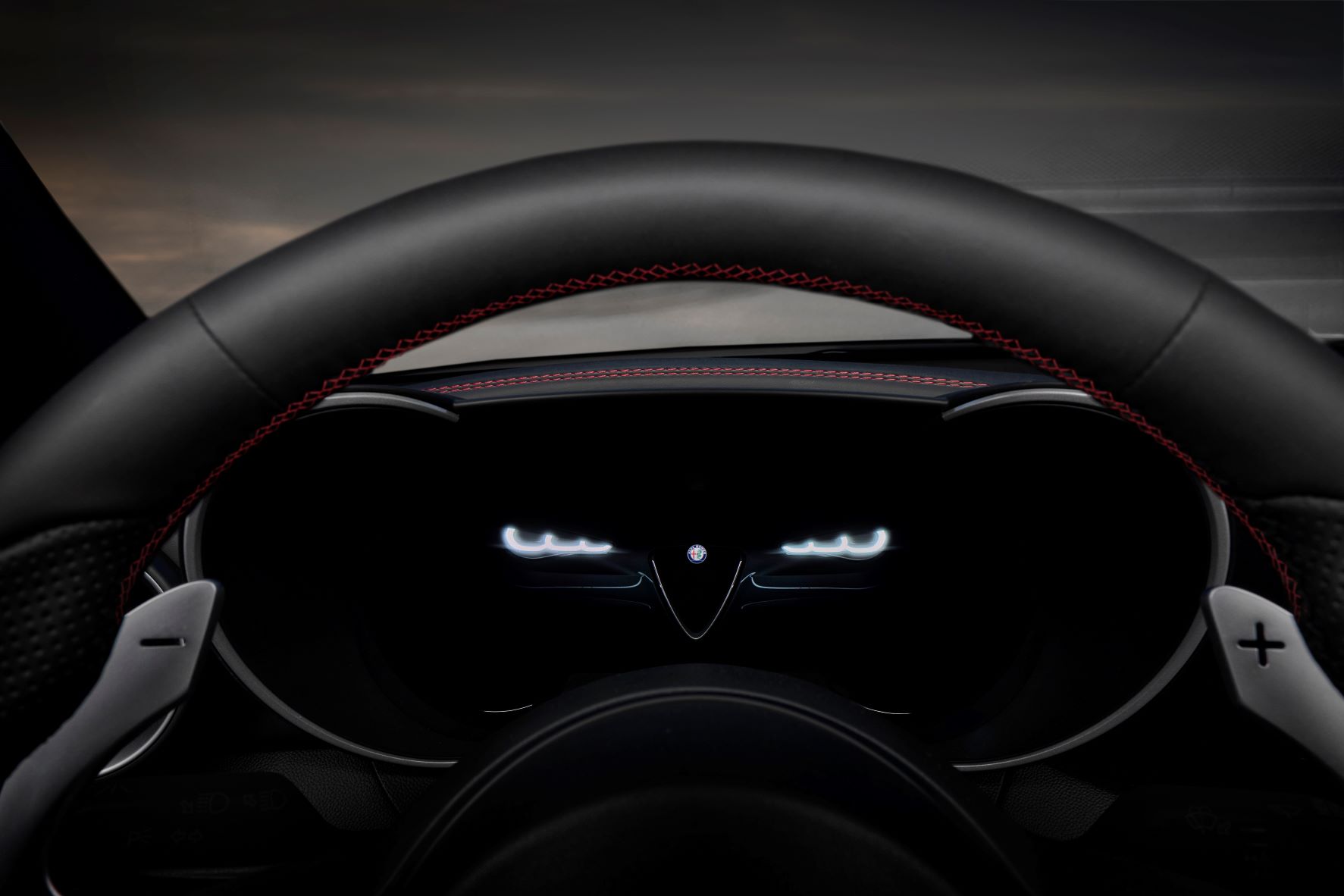 Welcome sequence on the gauge cluster of the 2023 Alfa Romeo Giulia sedan