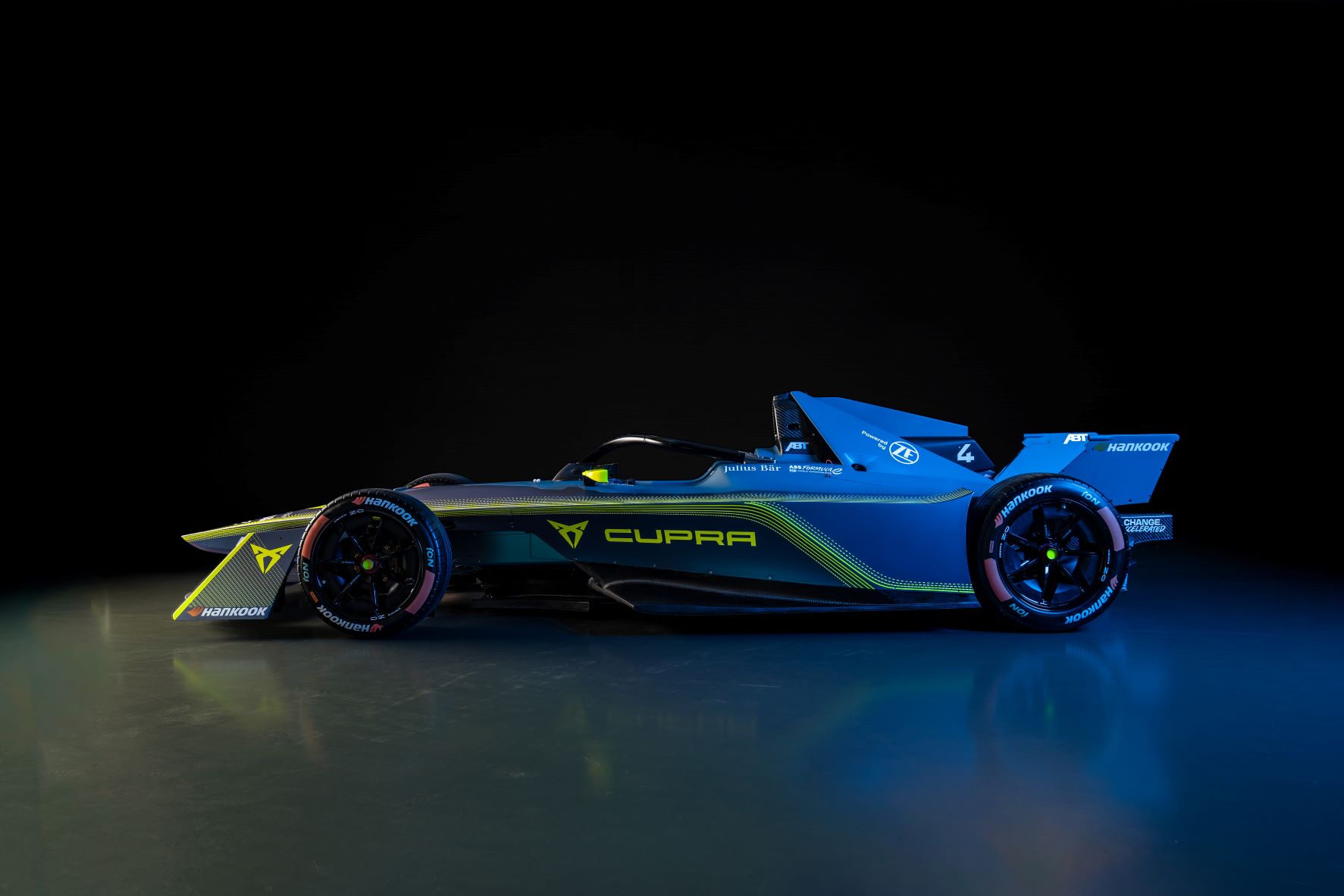 Side view of the ABT Cupra Formula E racecar for Season 9.