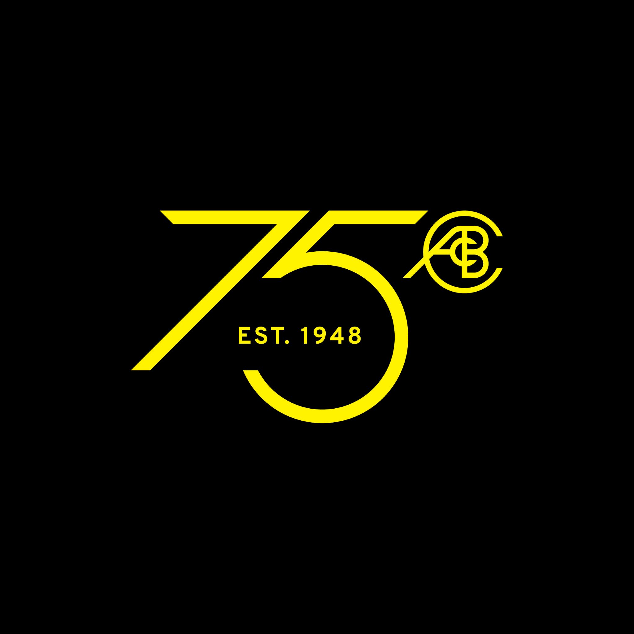 Lotus' 75th Anniversary graphic in yellow on a black background.