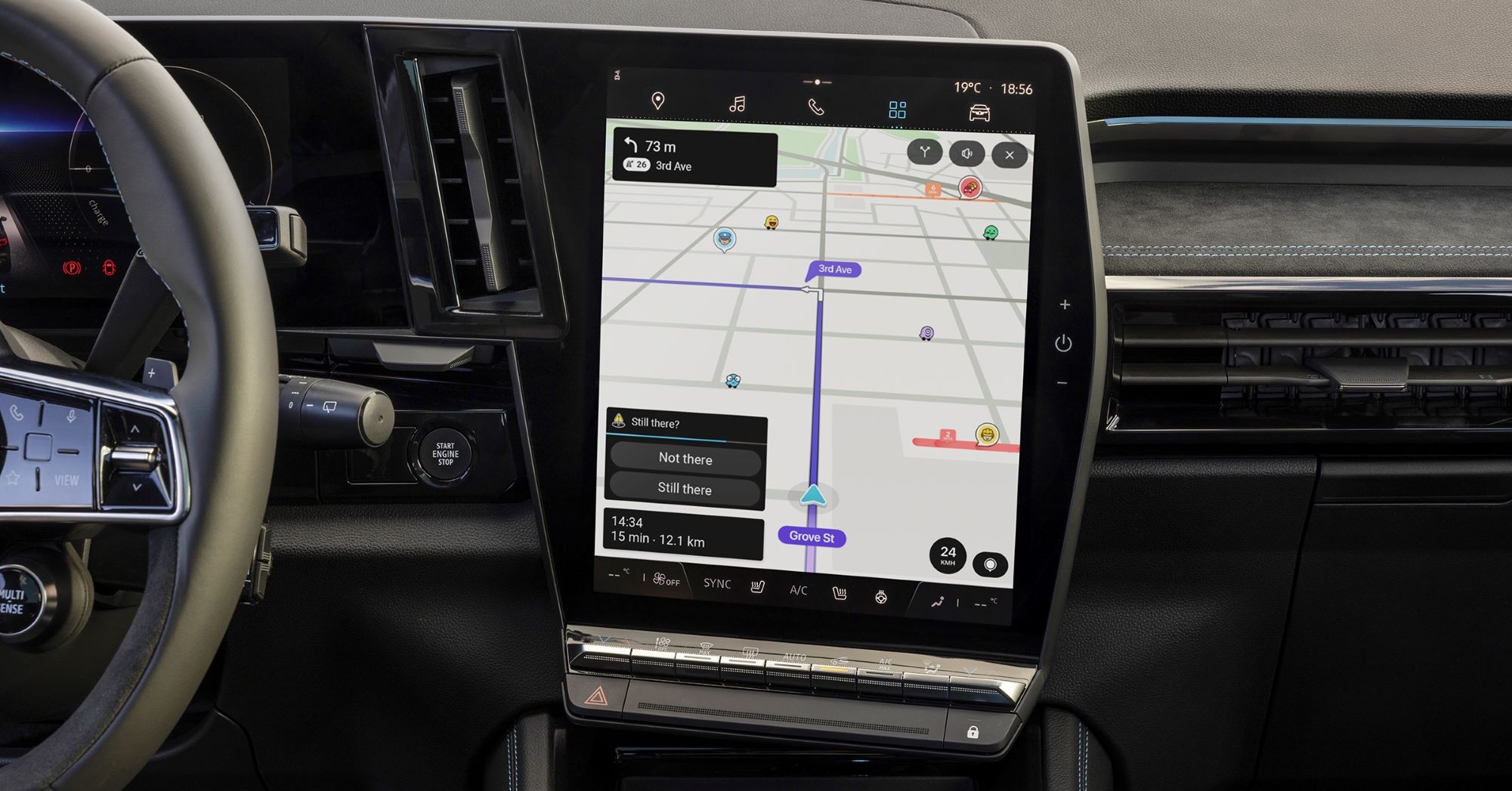 Renault's OpenR Link infotainment system open with Waze operational.