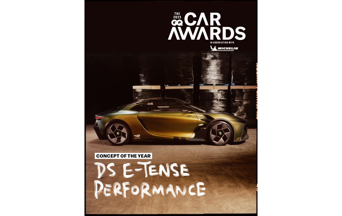 A promotional photo from DS of the new DS E-Tense Performance concept winning a GQ concept car award.