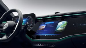A close-up photo of Mercedes-Benz's MBUX infotainment system