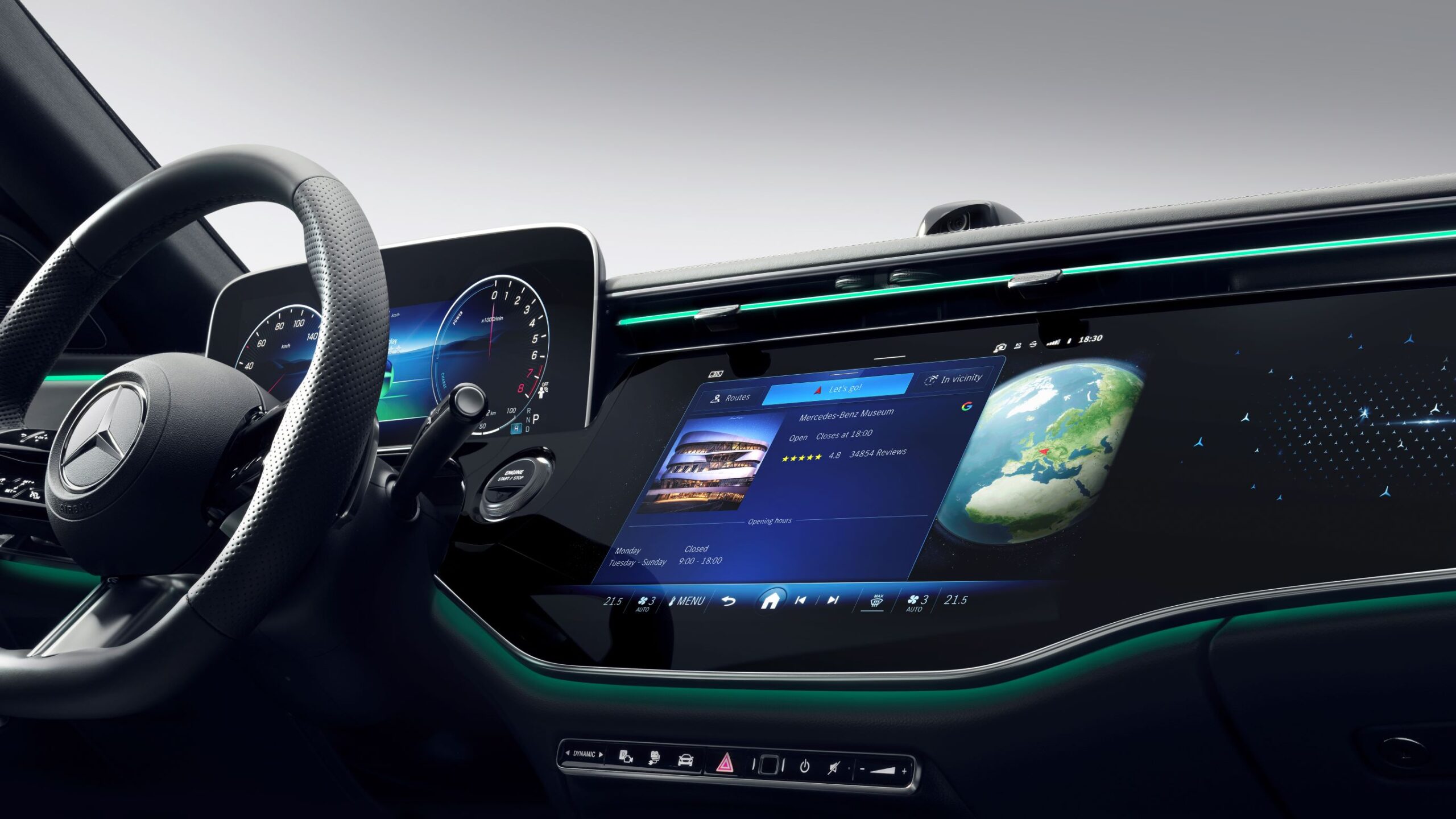 A close-up photo of Mercedes-Benz's MBUX infotainment system