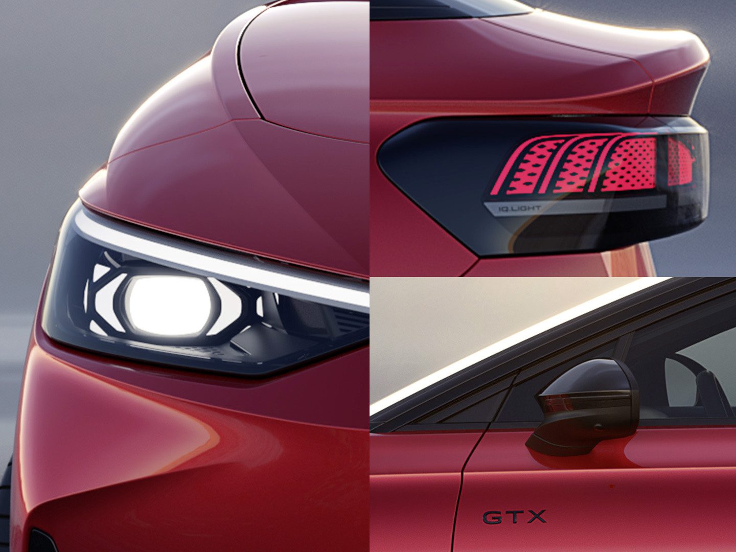 Teaser images of the upcoming Volkswagen ID7 GTX in red.