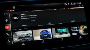 YouTube as displayed on the infotainment screen of an Audi