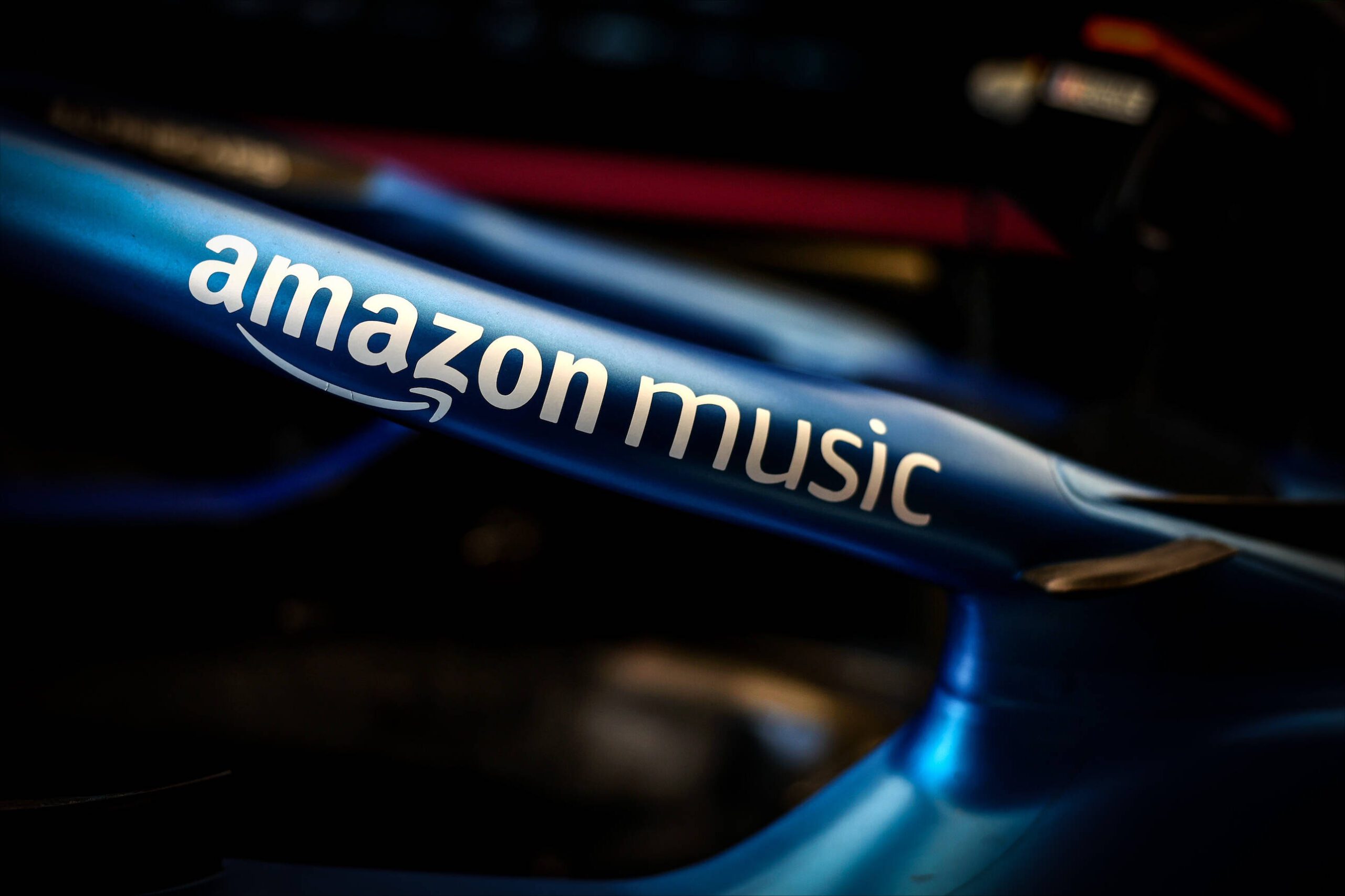 Amazon Music logo on a car belonging to the BWT Alpine F1 team