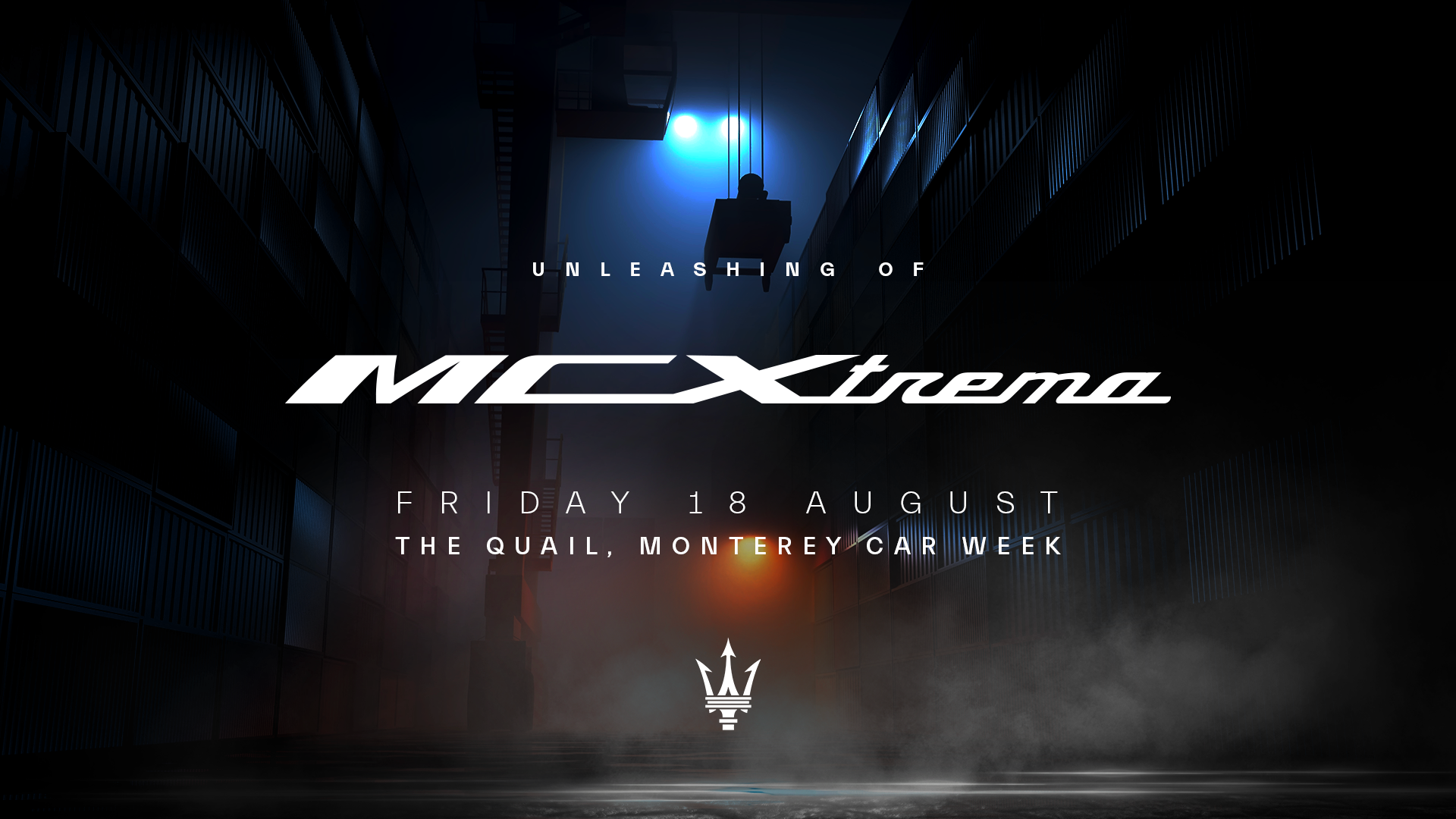 A promotional image for the unveiling of the Maserati MCXtrema racecar