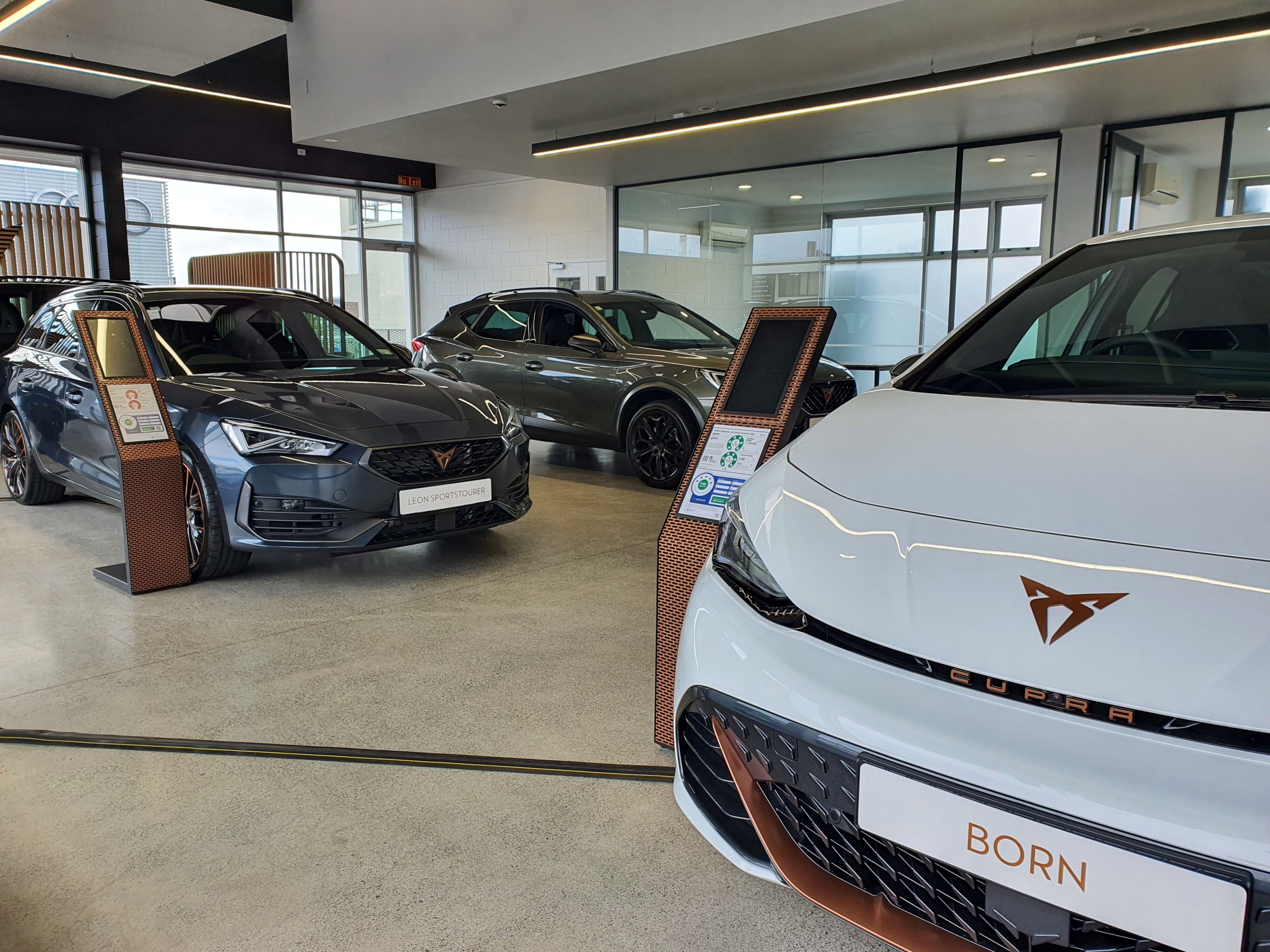 Interior view of the new Cupra Auckland dealership in Grey Lynn, Auckland.