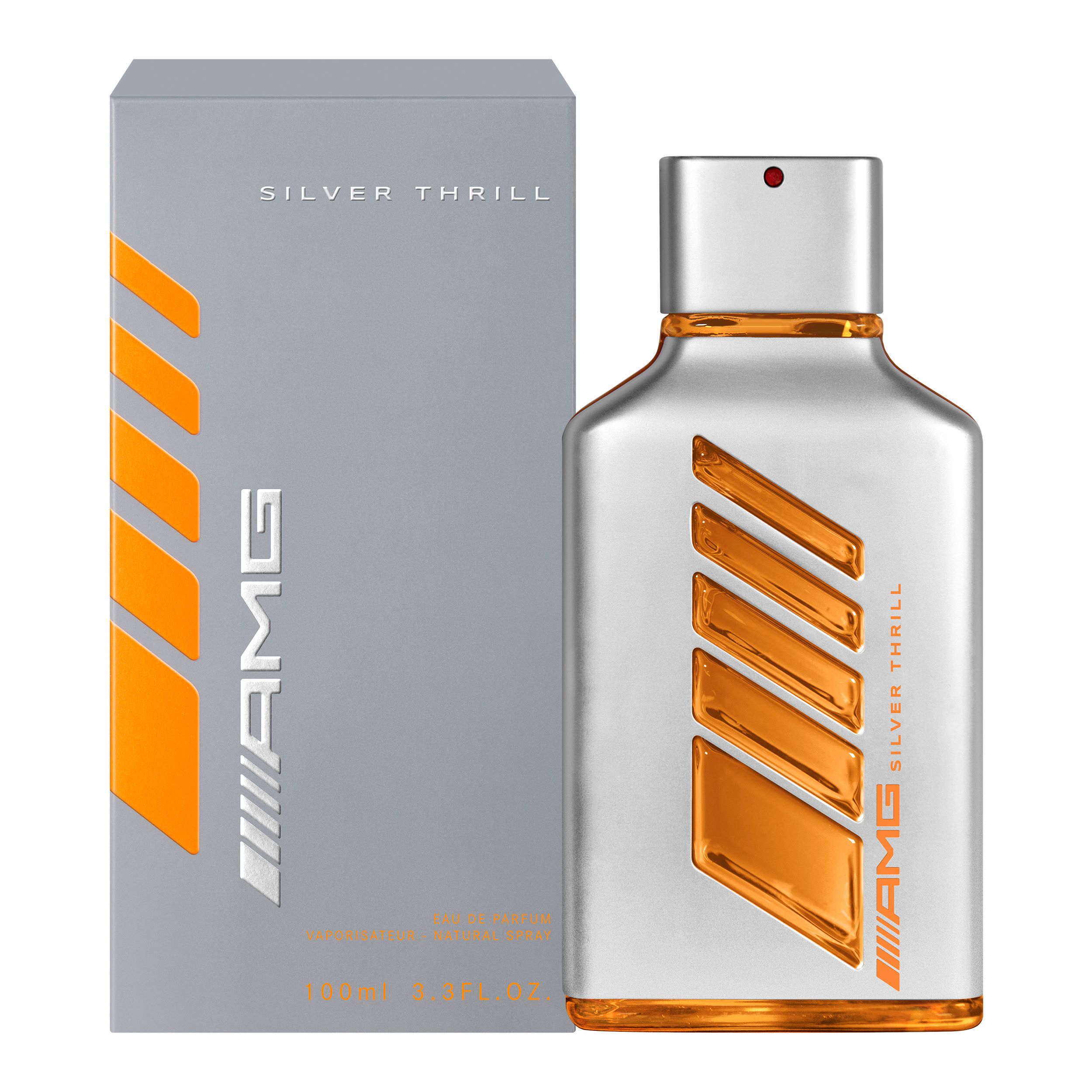 The 'Silver Thrill' perfume from the new Mercedes-AMG fragrance range.