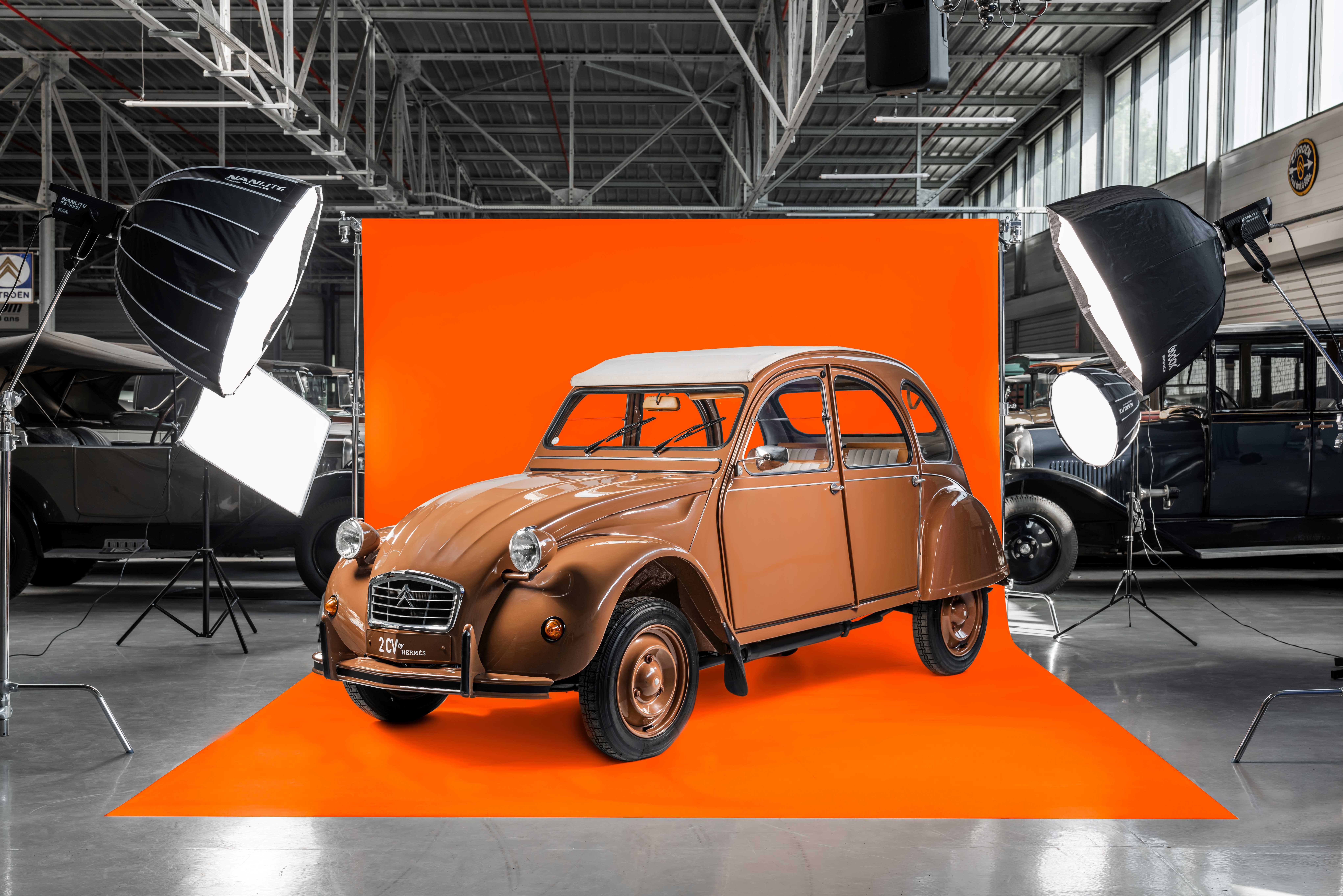 A shot of the Citroen 2CV 6 by Hermes, photographed at the Citroen Conservatoire.
