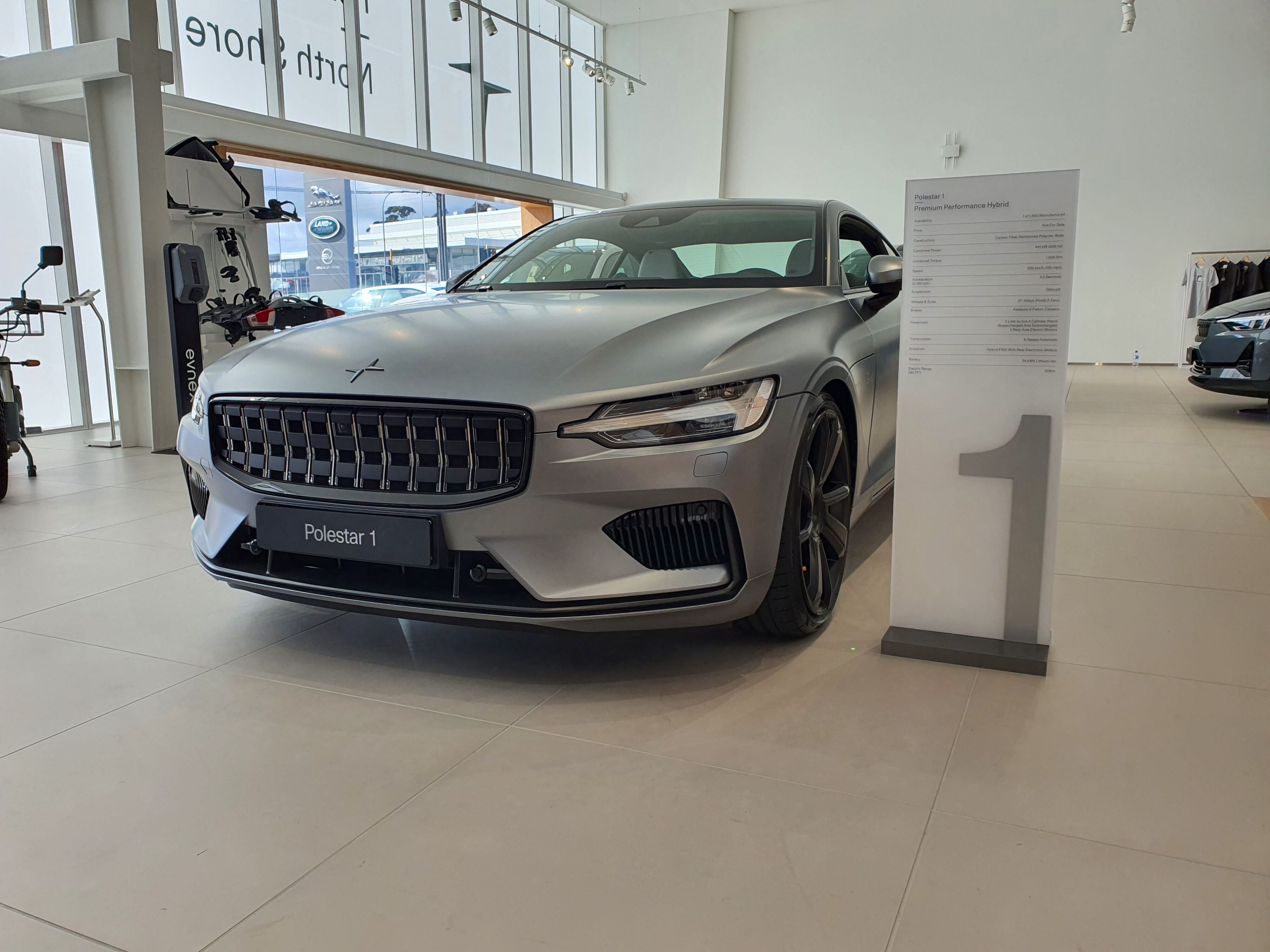 A close-up photo of a Polestar 1 in Grey.