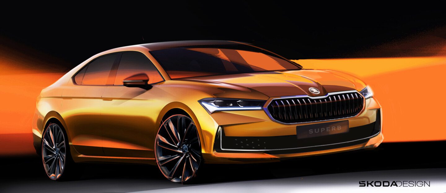 A sketch of the upcoming fourth generation Skoda Superb.