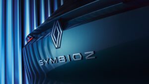Teaser image of the badge on the new Renault Symbioz.