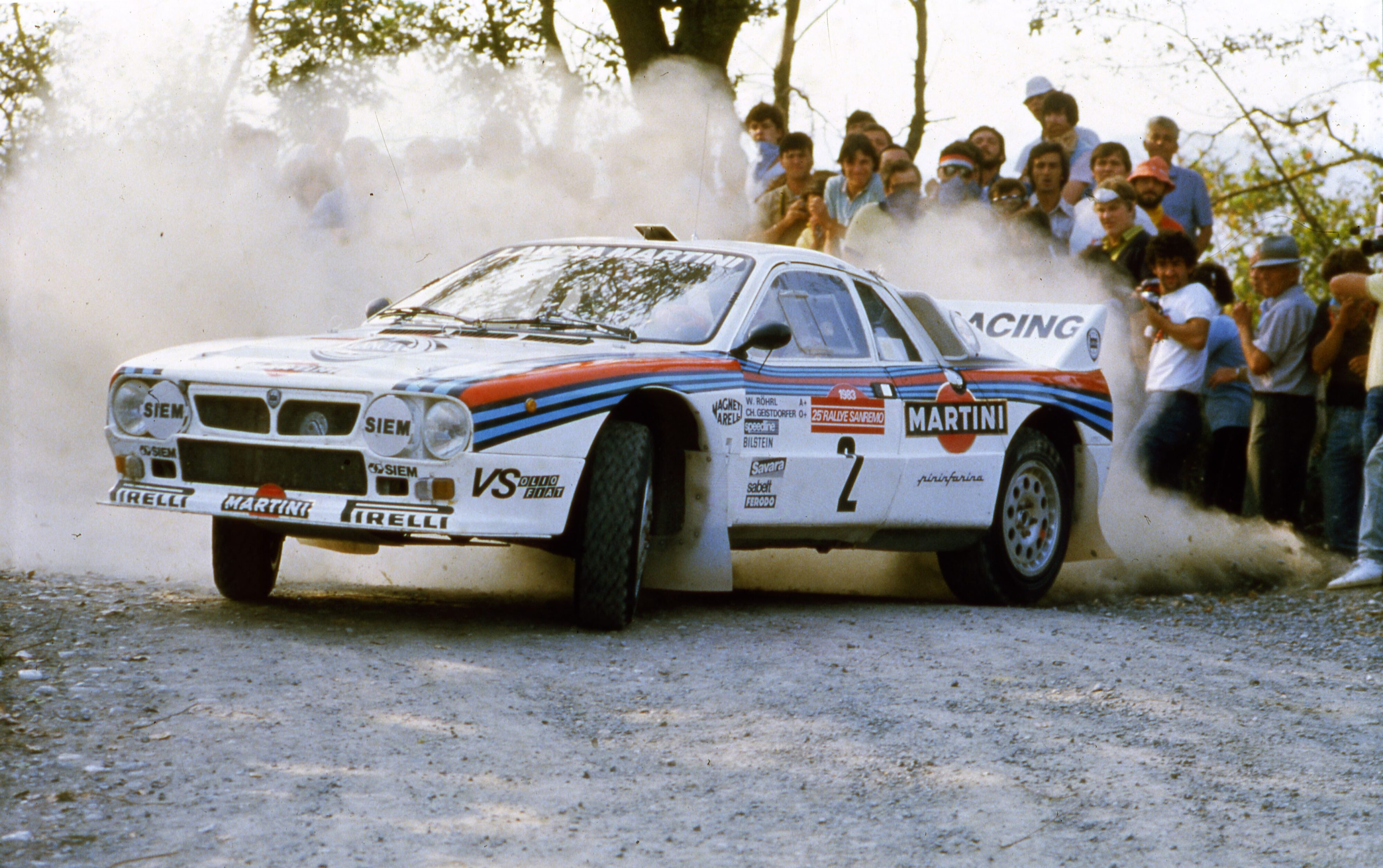 Photo of a Lancia 037 during the 1983 World Rally Championship.