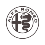 A photo of the Alfa Romeo logo on a white background