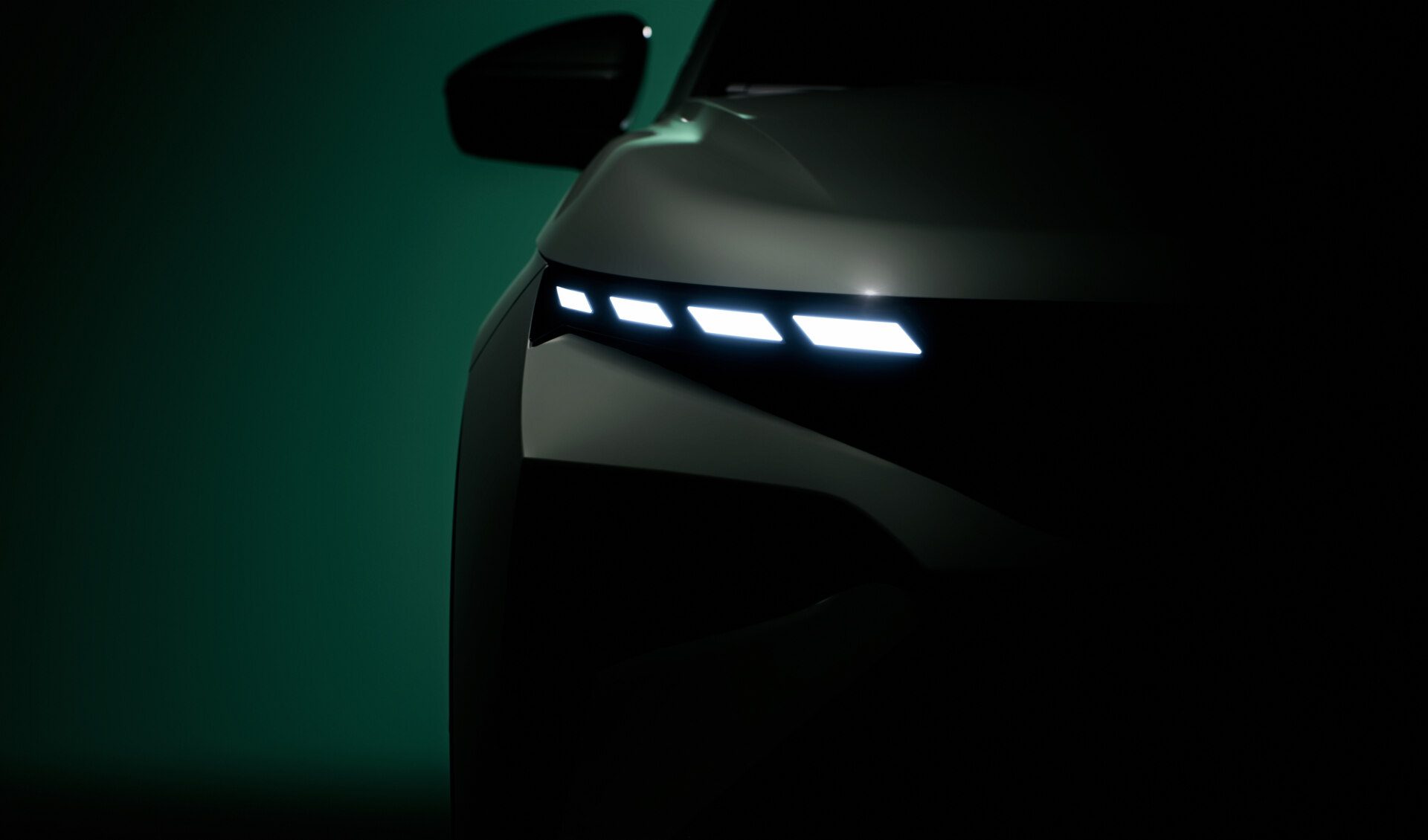 A teaser image of the right side headlight on the new Skoda Elroq.