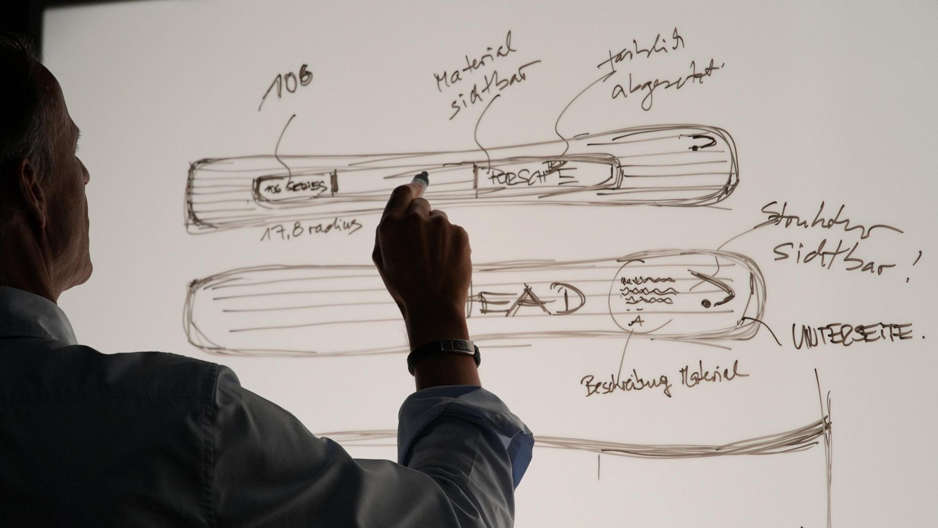 A sketch of the development of the Porsche Head 106 Series skis.