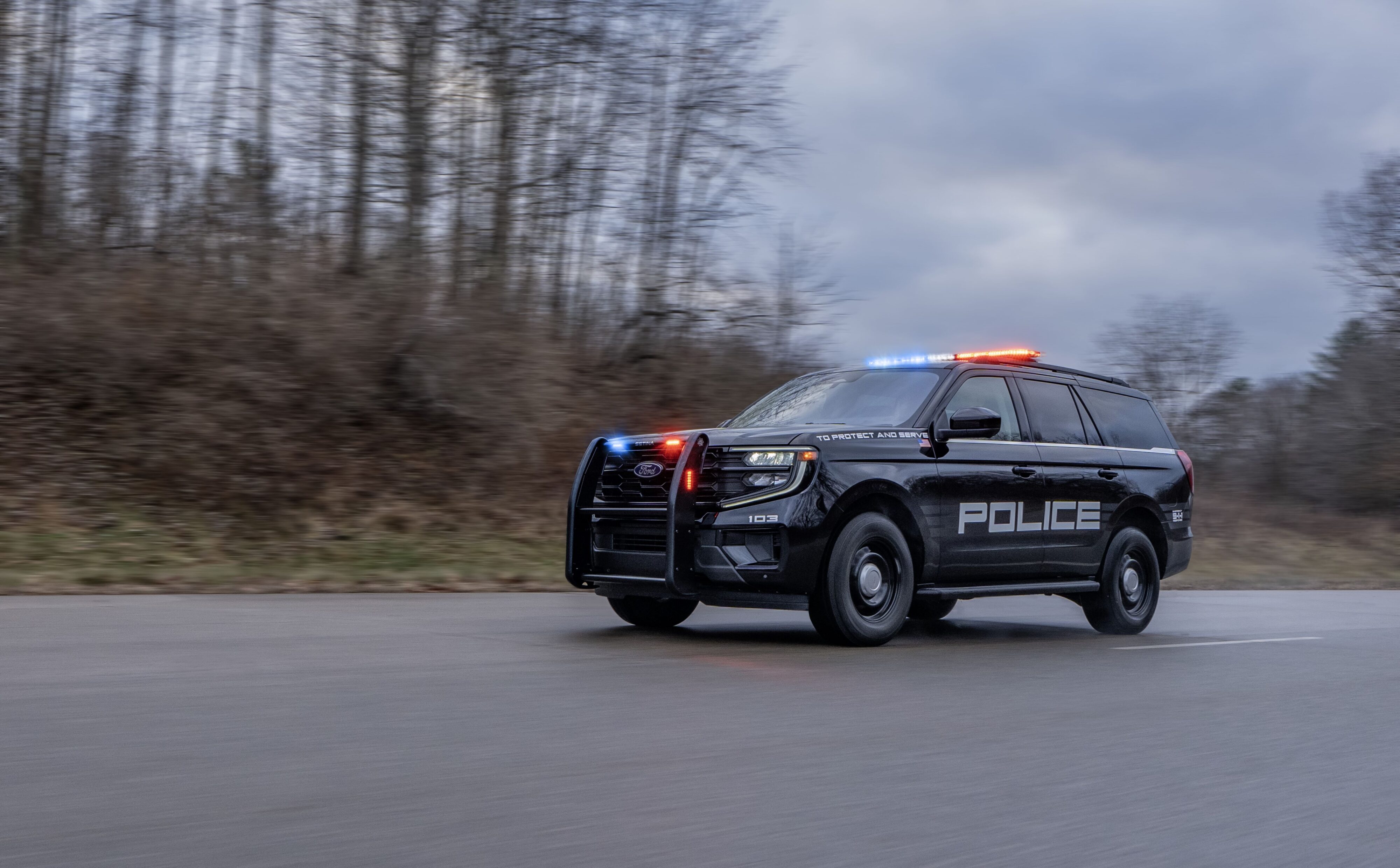 A photo of the new Ford Expedition SSV police vehicle in motion.