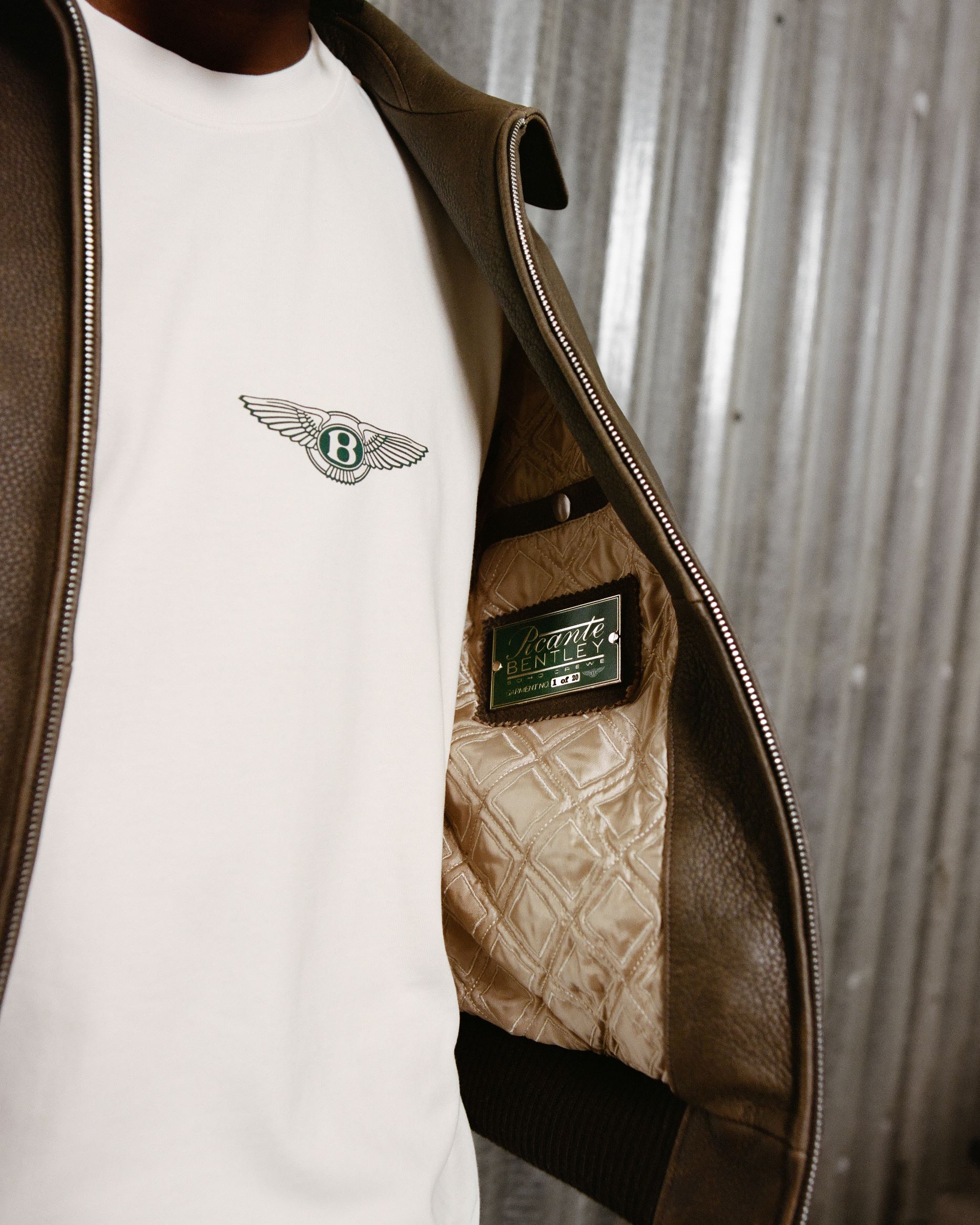 A photo of the inner shell of the Bentley and Picante leather bomber jacket.