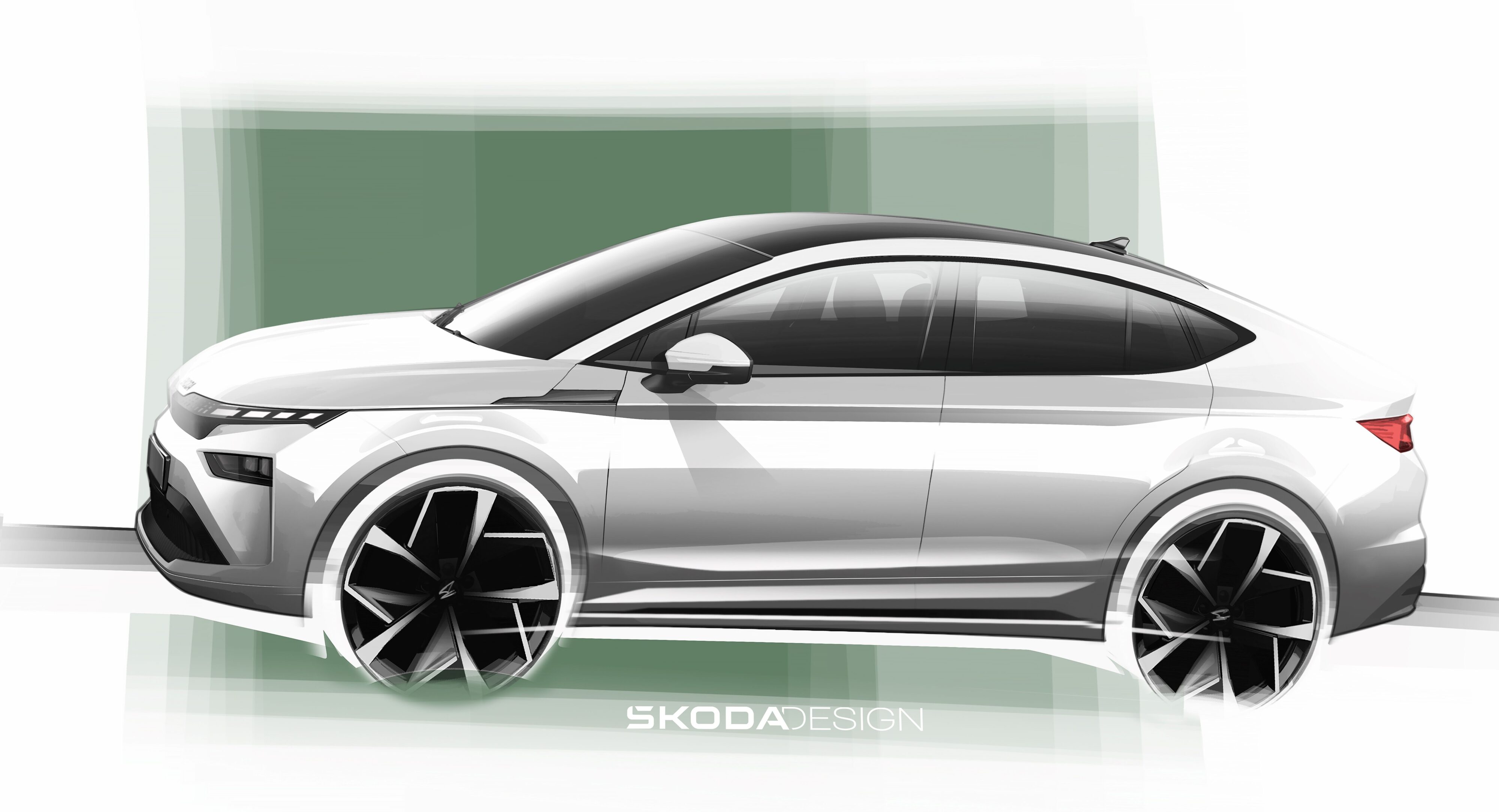 A new sketch of the upcoming Skoda Enyaq Coupe.