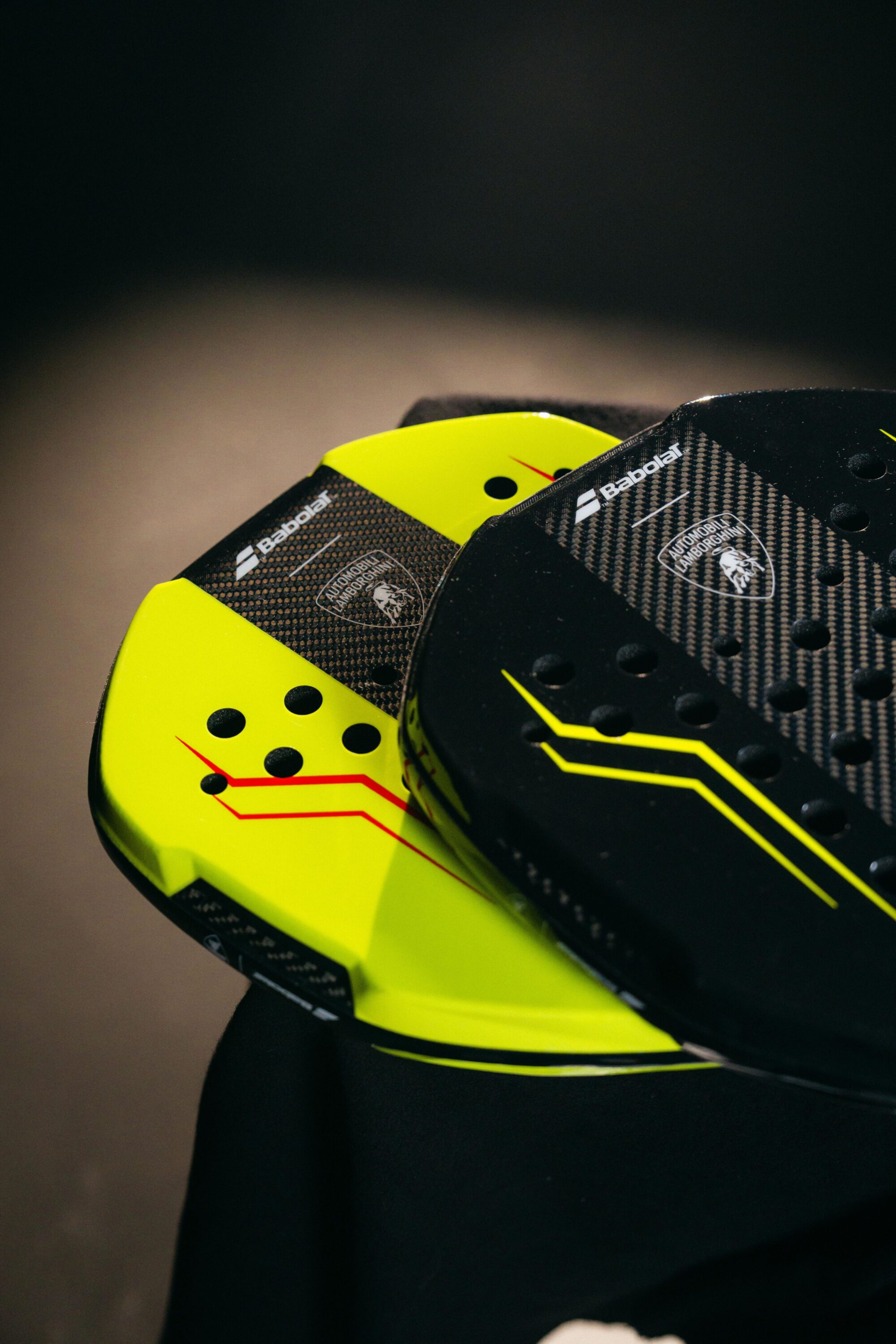 A photo of the new Lamborghini and Babolat padel racquet.