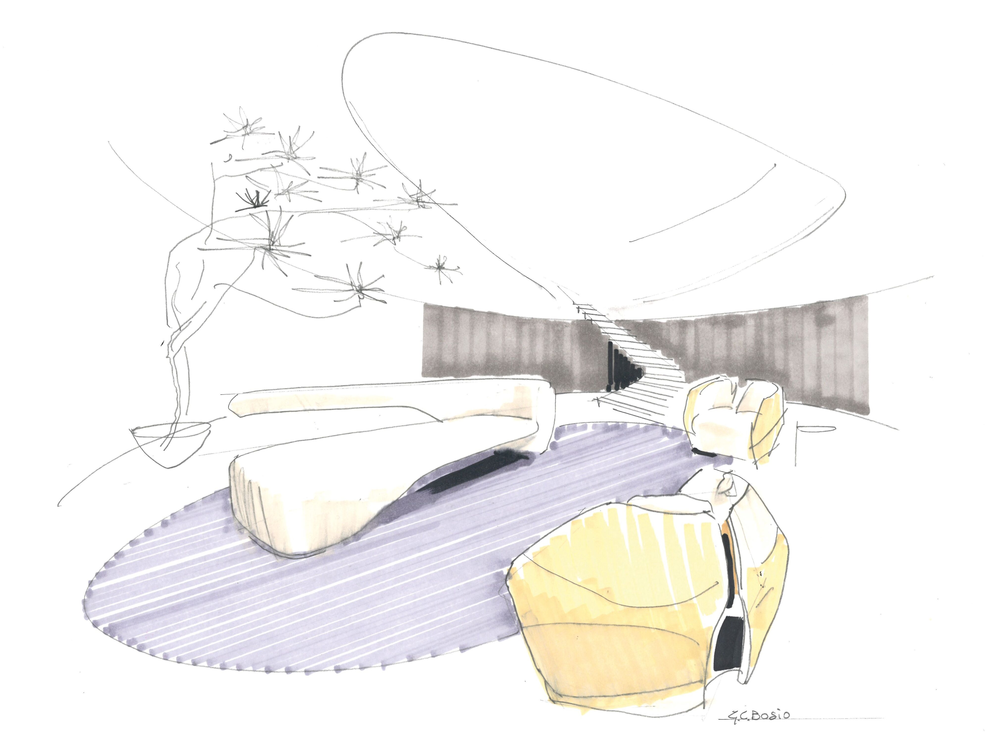 A sketch of the Maserati inspired Giorgetti range of furniture.